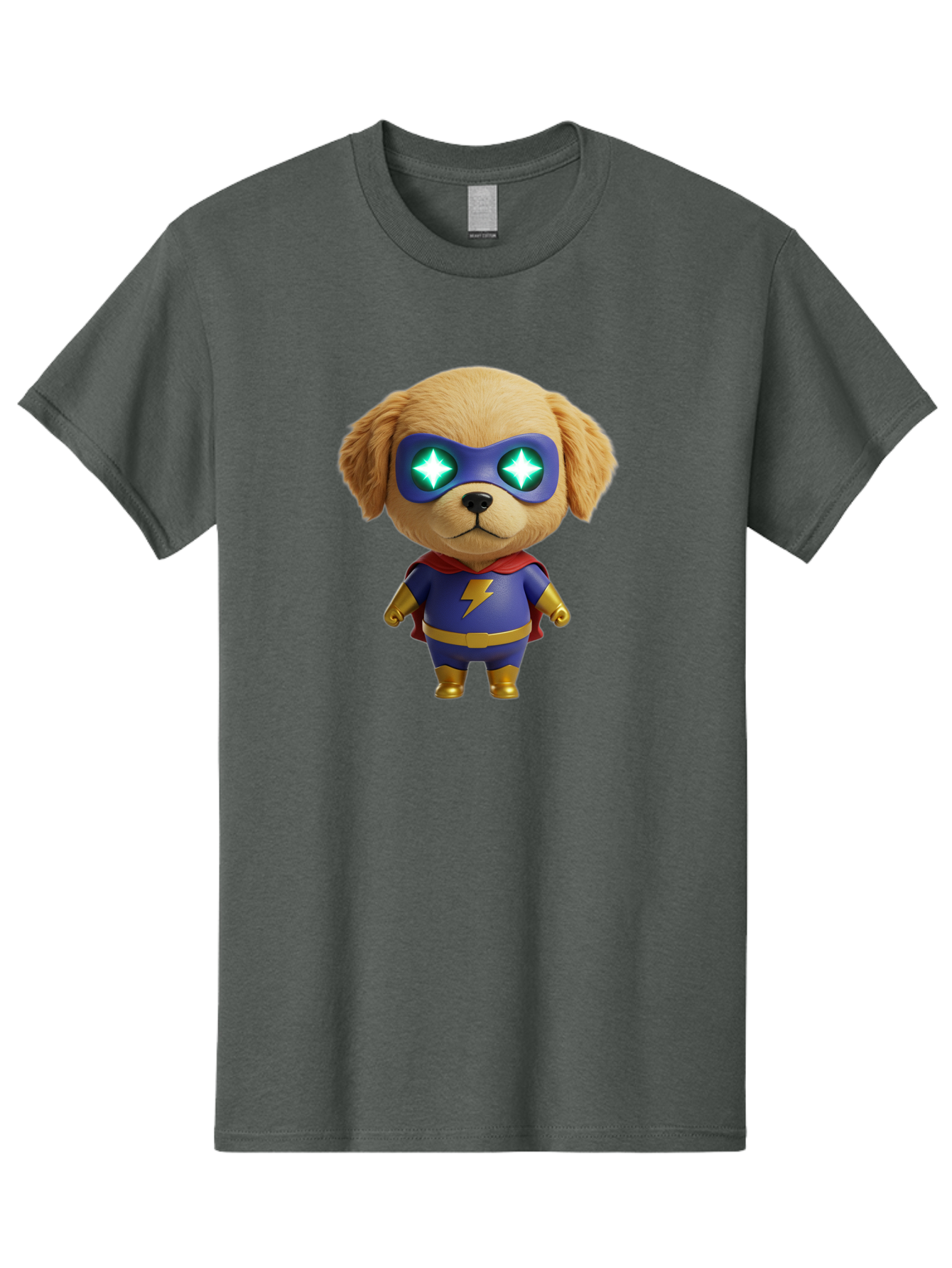 Super-Puppy Men'S Graphic Tee, 100% Cotton, Comfortable Casual Summer Wear, Machine Washable, Superhero Dog, Cartoon Character, Puppy Wearing Mask, Superhero Costume, Puppy With Cape, Dog With Lightning Bolt, Cute Puppy, Digital Illustration, Bac502
