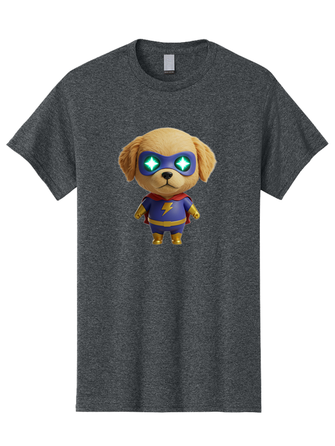 Super-Puppy Men'S Graphic Tee, 100% Cotton, Comfortable Casual Summer Wear, Machine Washable, Superhero Dog, Cartoon Character, Puppy Wearing Mask, Superhero Costume, Puppy With Cape, Dog With Lightning Bolt, Cute Puppy, Digital Illustration, Bac502