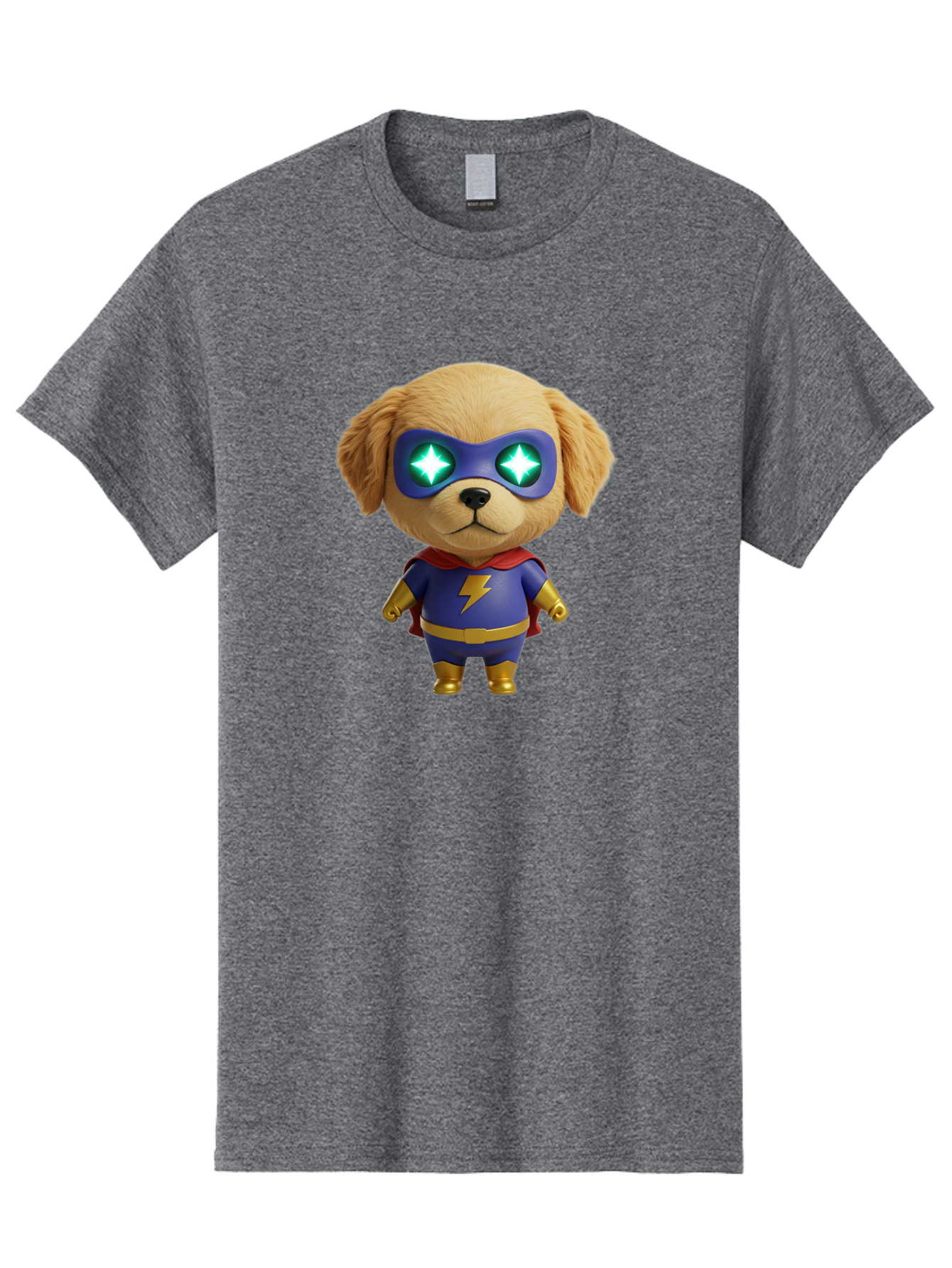 Super-Puppy Men'S Graphic Tee, 100% Cotton, Comfortable Casual Summer Wear, Machine Washable, Superhero Dog, Cartoon Character, Puppy Wearing Mask, Superhero Costume, Puppy With Cape, Dog With Lightning Bolt, Cute Puppy, Digital Illustration, Bac502