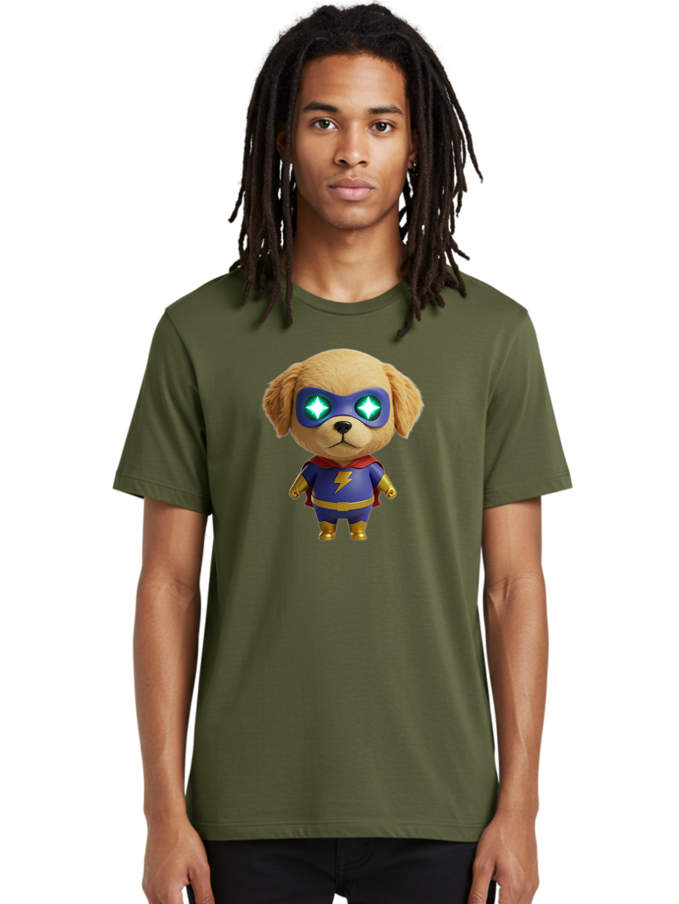 Super-Puppy Men'S Graphic Tee, 100% Cotton, Comfortable Casual Summer Wear, Machine Washable, Superhero Dog, Cartoon Character, Puppy Wearing Mask, Superhero Costume, Puppy With Cape, Dog With Lightning Bolt, Cute Puppy, Digital Illustration, Bac502