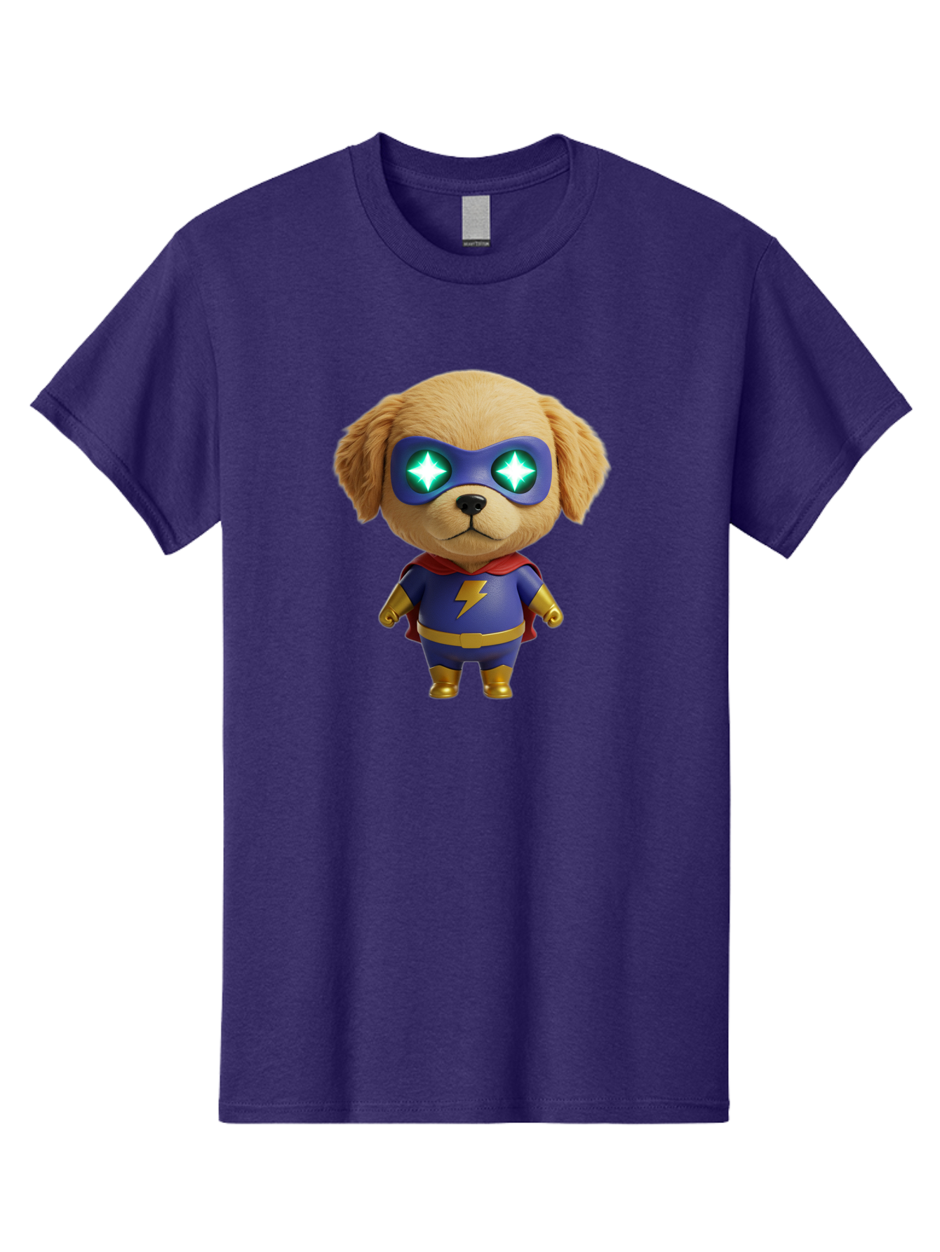 Super-Puppy Men'S Graphic Tee, 100% Cotton, Comfortable Casual Summer Wear, Machine Washable, Superhero Dog, Cartoon Character, Puppy Wearing Mask, Superhero Costume, Puppy With Cape, Dog With Lightning Bolt, Cute Puppy, Digital Illustration, Bac502
