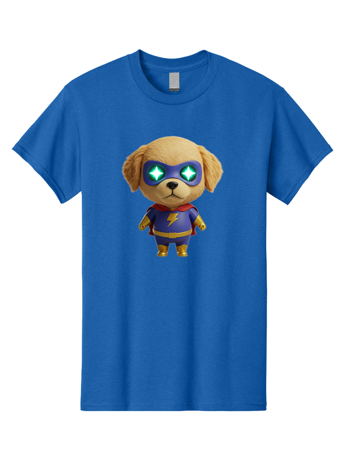 Super-Puppy Men'S Graphic Tee, 100% Cotton, Comfortable Casual Summer Wear, Machine Washable, Superhero Dog, Cartoon Character, Puppy Wearing Mask, Superhero Costume, Puppy With Cape, Dog With Lightning Bolt, Cute Puppy, Digital Illustration, Bac502