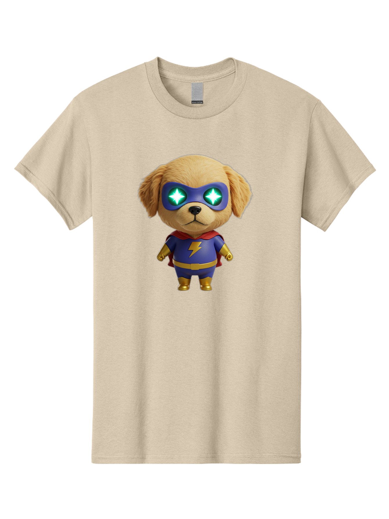Super-Puppy Men'S Graphic Tee, 100% Cotton, Comfortable Casual Summer Wear, Machine Washable, Superhero Dog, Cartoon Character, Puppy Wearing Mask, Superhero Costume, Puppy With Cape, Dog With Lightning Bolt, Cute Puppy, Digital Illustration, Bac502