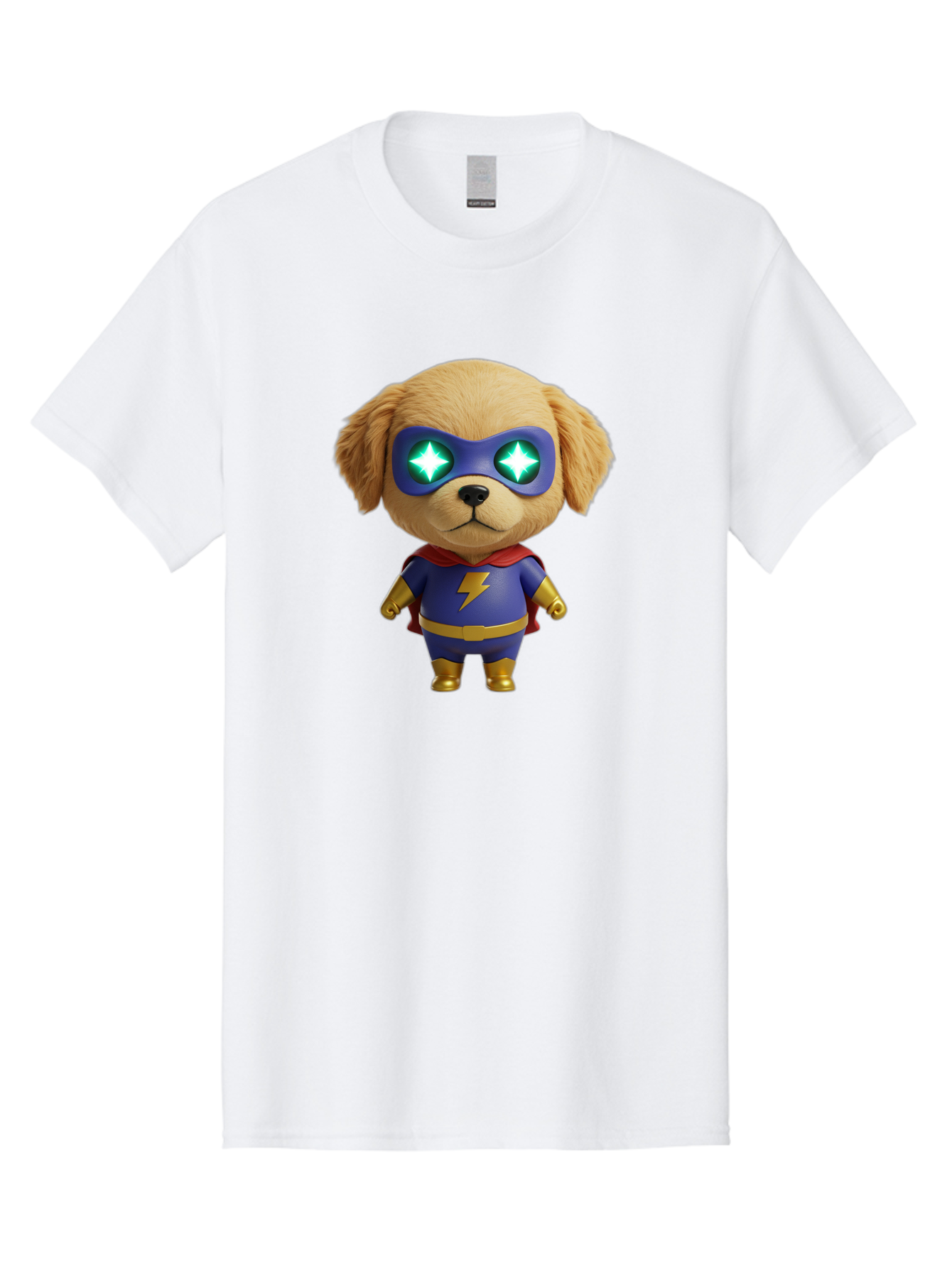 Super-Puppy Men'S Graphic Tee, 100% Cotton, Comfortable Casual Summer Wear, Machine Washable, Superhero Dog, Cartoon Character, Puppy Wearing Mask, Superhero Costume, Puppy With Cape, Dog With Lightning Bolt, Cute Puppy, Digital Illustration, Bac502