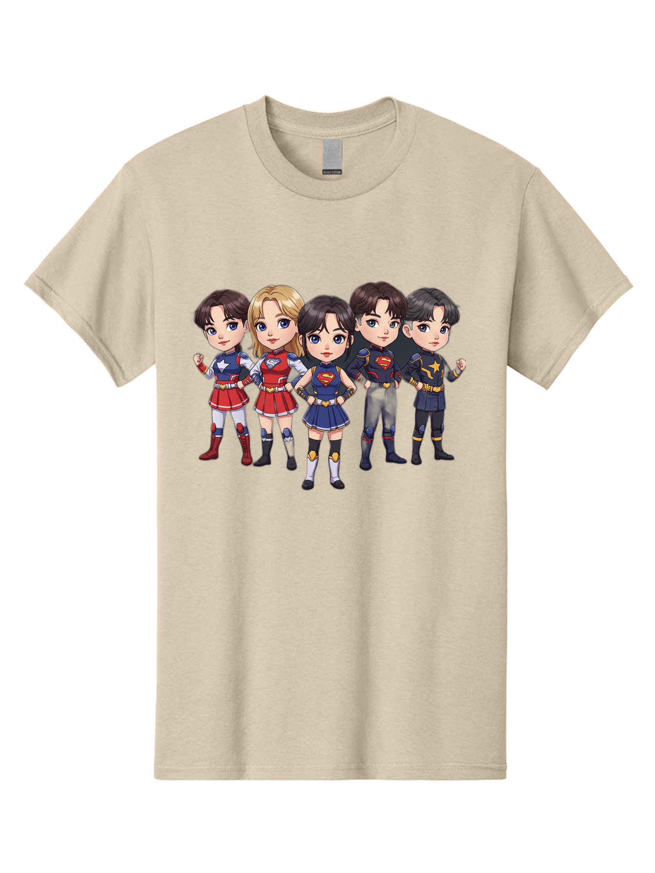 Superheroes Men'S Graphic Tee, 100% Cotton, Comfortable Casual Summer Wear, Machine Washable, Cartoon Superheroes, Superhero Team, Dc Characters, Wonder Woman, Supergirl, Superman, Costume Design, Superhero Costumes, Comic Book Style, Bac504