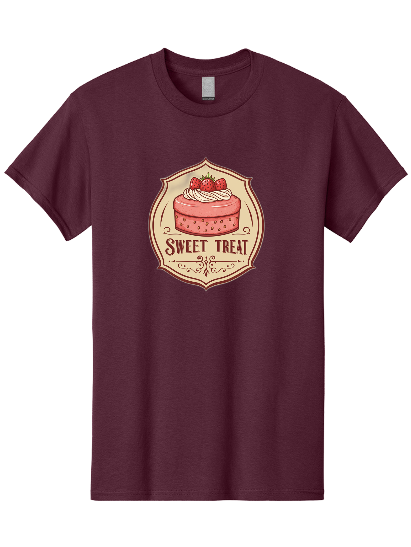 Sweet-Treat Men'S Graphic Tee, 100% Cotton, Comfortable Casual Summer Wear, Machine Washable, Strawberry Cake, Sweet Treat, Dessert Logo, Vintage Label, Whipped Cream, Strawberries, Cake Decoration, Bakery Design, Retro Style, Sweet Delights Bac506