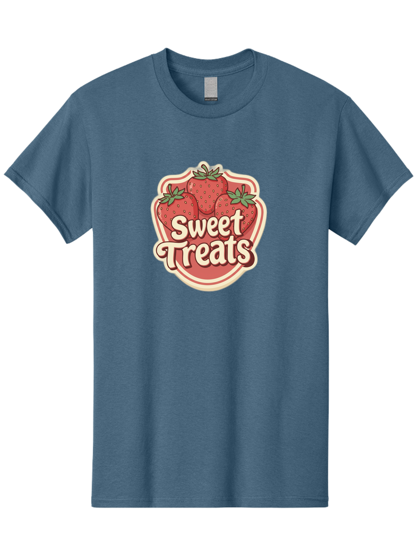 Sweet-Treats Men'S Graphic Tee, 100% Cotton, Comfortable Casual Summer Wear, Machine Washable, Strawberry Dessert, Sweet Treats, Fruit Illustration, Cartoon Style, Dessert Logo, Strawberries, Yummy Treats, Tasty Desserts, Fruit Logo Bac507