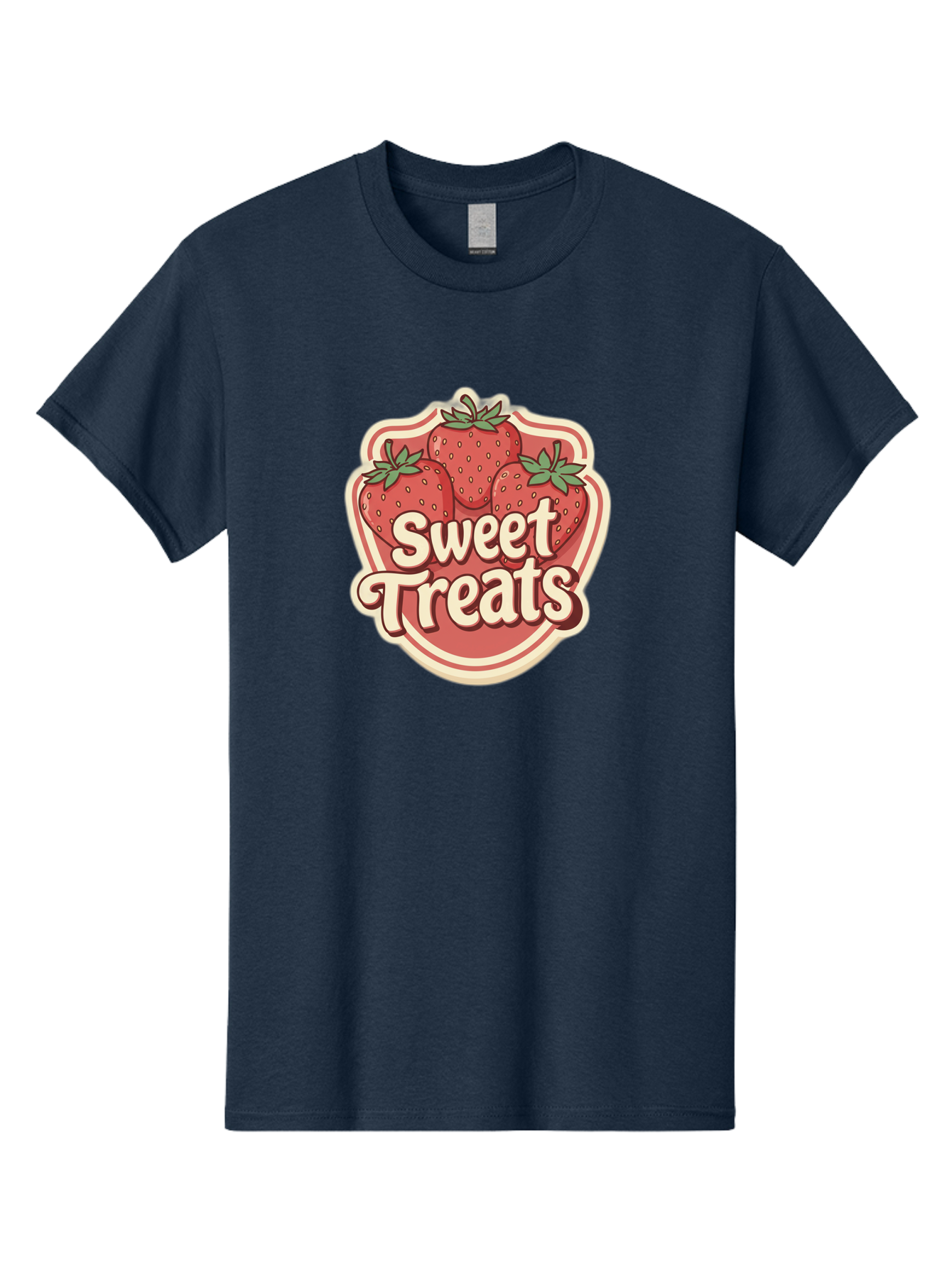 Sweet-Treats Men'S Graphic Tee, 100% Cotton, Comfortable Casual Summer Wear, Machine Washable, Strawberry Dessert, Sweet Treats, Fruit Illustration, Cartoon Style, Dessert Logo, Strawberries, Yummy Treats, Tasty Desserts, Fruit Logo Bac507