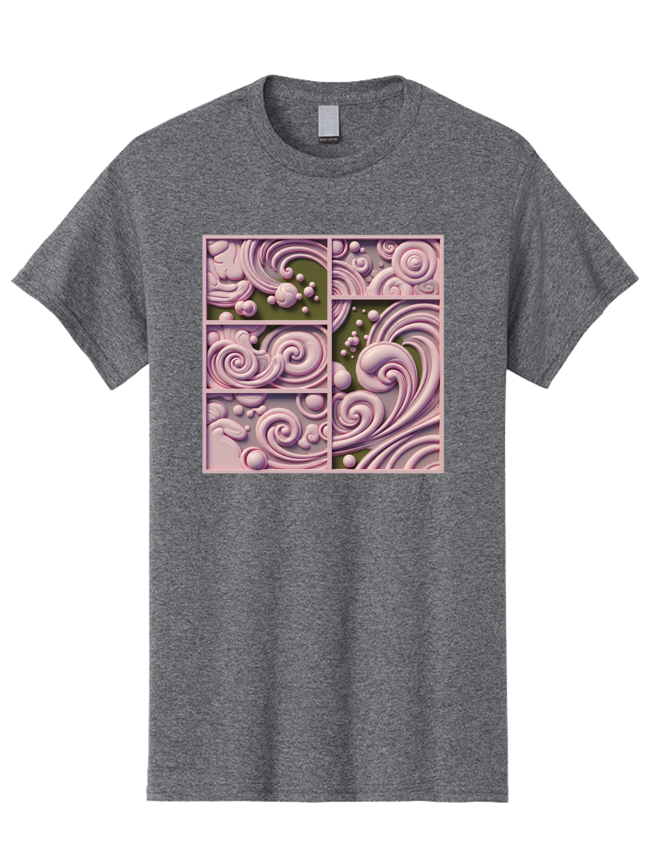 Swirling-Patterns Men'S Graphic Tee, 100% Cotton, Comfortable Casual Summer Wear, Machine Washable, Pink Swirls, Fluid Design, Abstract Pattern, Ornate Details, Whimsical Shapes, 3D Effect, Artistic Expression, Creative Wallpaper, Bac508