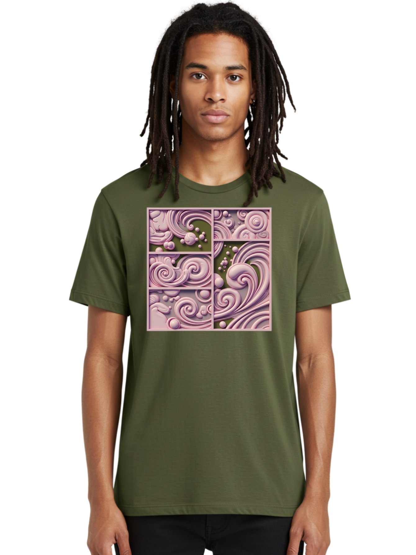 Swirling-Patterns Men'S Graphic Tee, 100% Cotton, Comfortable Casual Summer Wear, Machine Washable, Pink Swirls, Fluid Design, Abstract Pattern, Ornate Details, Whimsical Shapes, 3D Effect, Artistic Expression, Creative Wallpaper, Bac508
