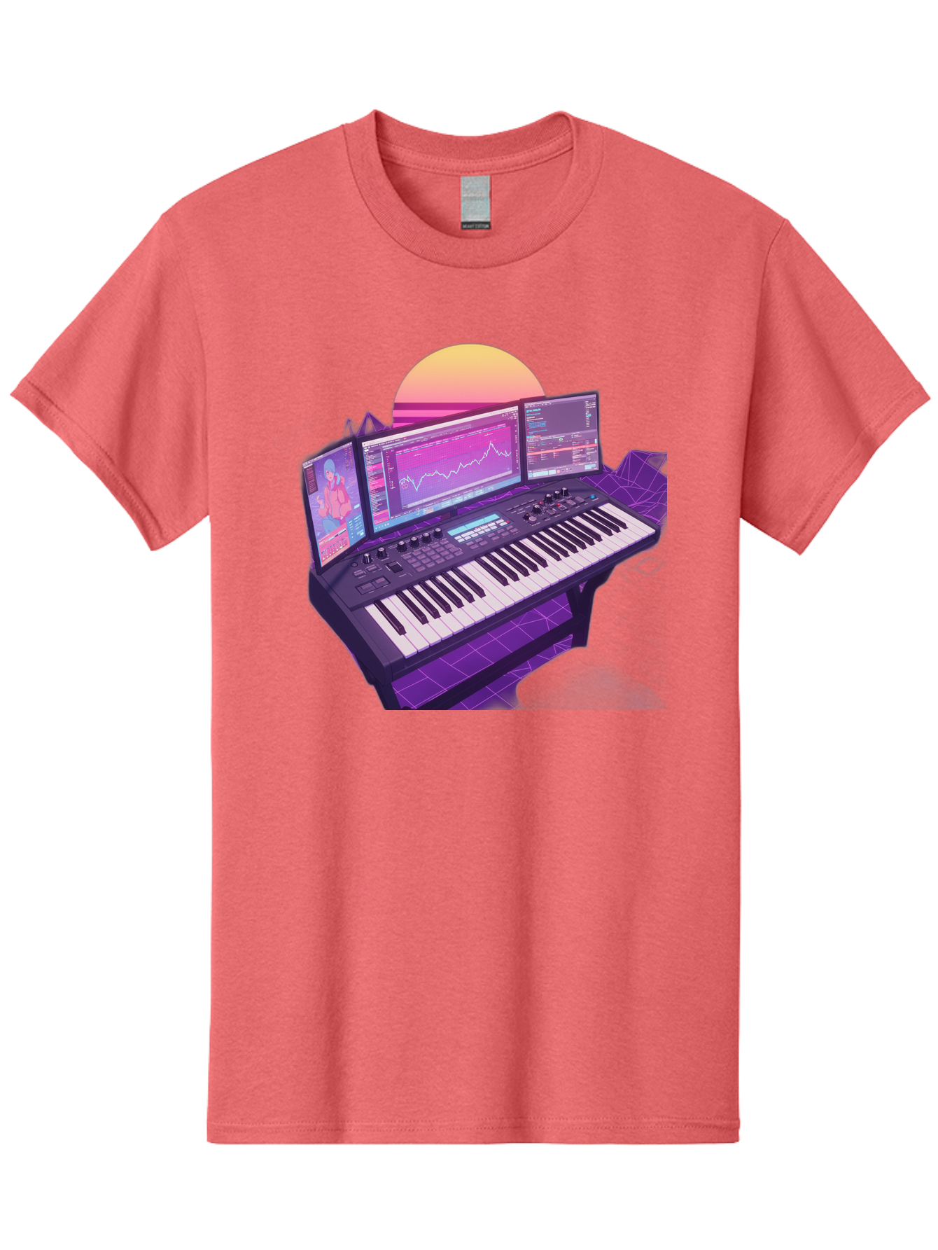 Synthesizer Men'S Graphic Tee, 100% Cotton, Comfortable Casual Summer Wear, Machine Washable, Synthesizer Keyboard, Music Production, Digital Audio Workstation, Sound Design, Electronic Music, Midi Controller, Waveform, Music Technology, Bac509