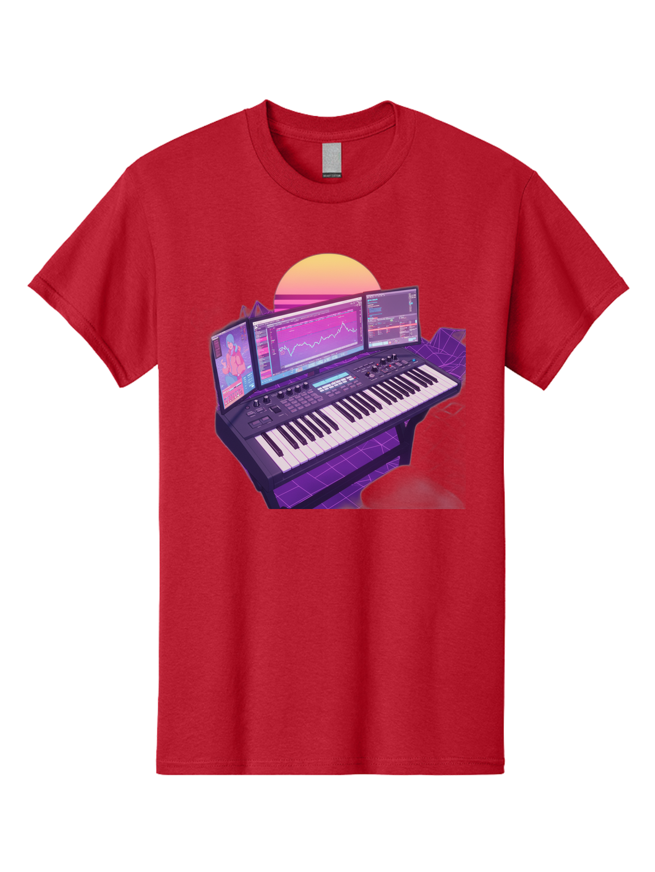 Synthesizer Men'S Graphic Tee, 100% Cotton, Comfortable Casual Summer Wear, Machine Washable, Synthesizer Keyboard, Music Production, Digital Audio Workstation, Sound Design, Electronic Music, Midi Controller, Waveform, Music Technology, Bac509