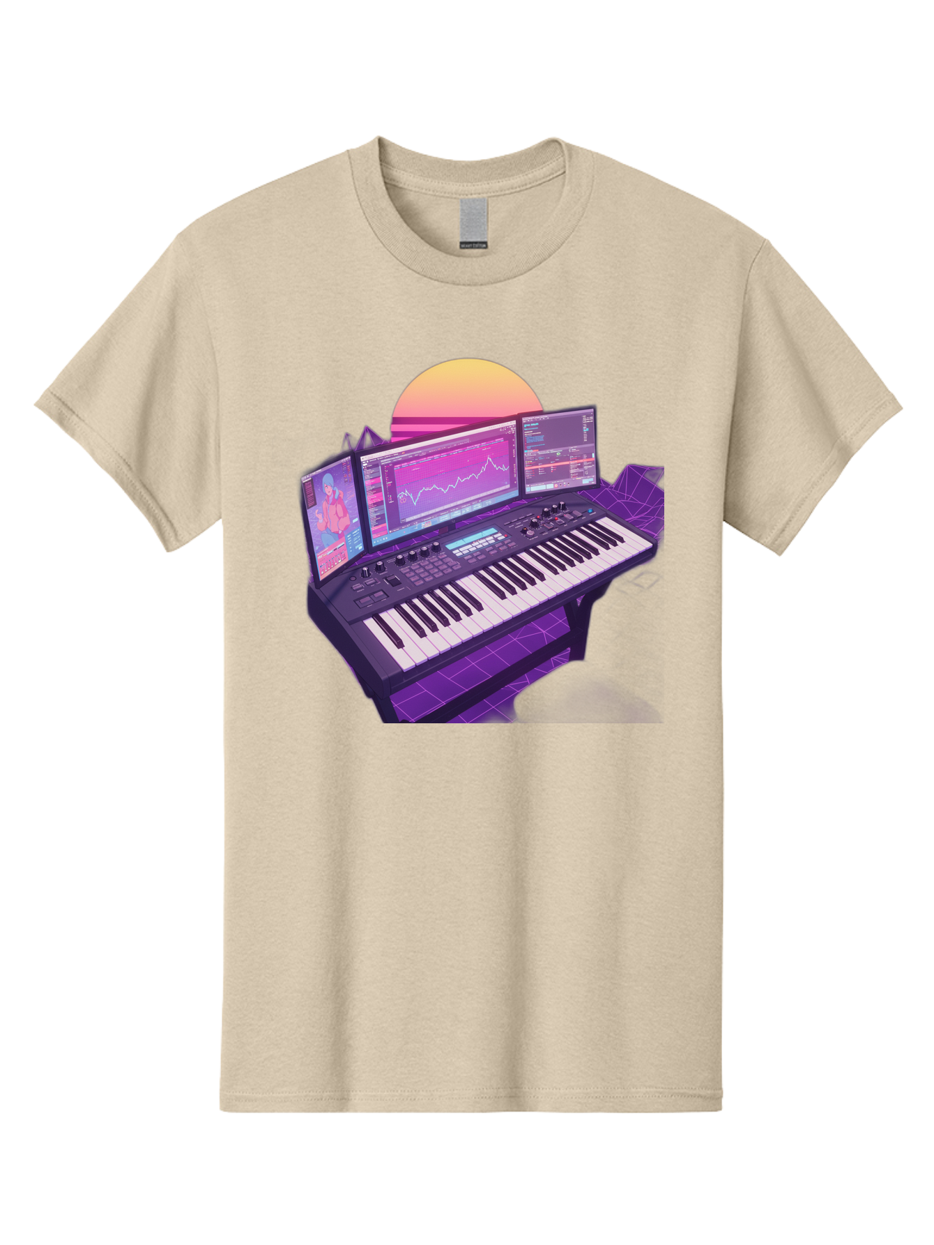 Synthesizer Men'S Graphic Tee, 100% Cotton, Comfortable Casual Summer Wear, Machine Washable, Synthesizer Keyboard, Music Production, Digital Audio Workstation, Sound Design, Electronic Music, Midi Controller, Waveform, Music Technology, Bac509