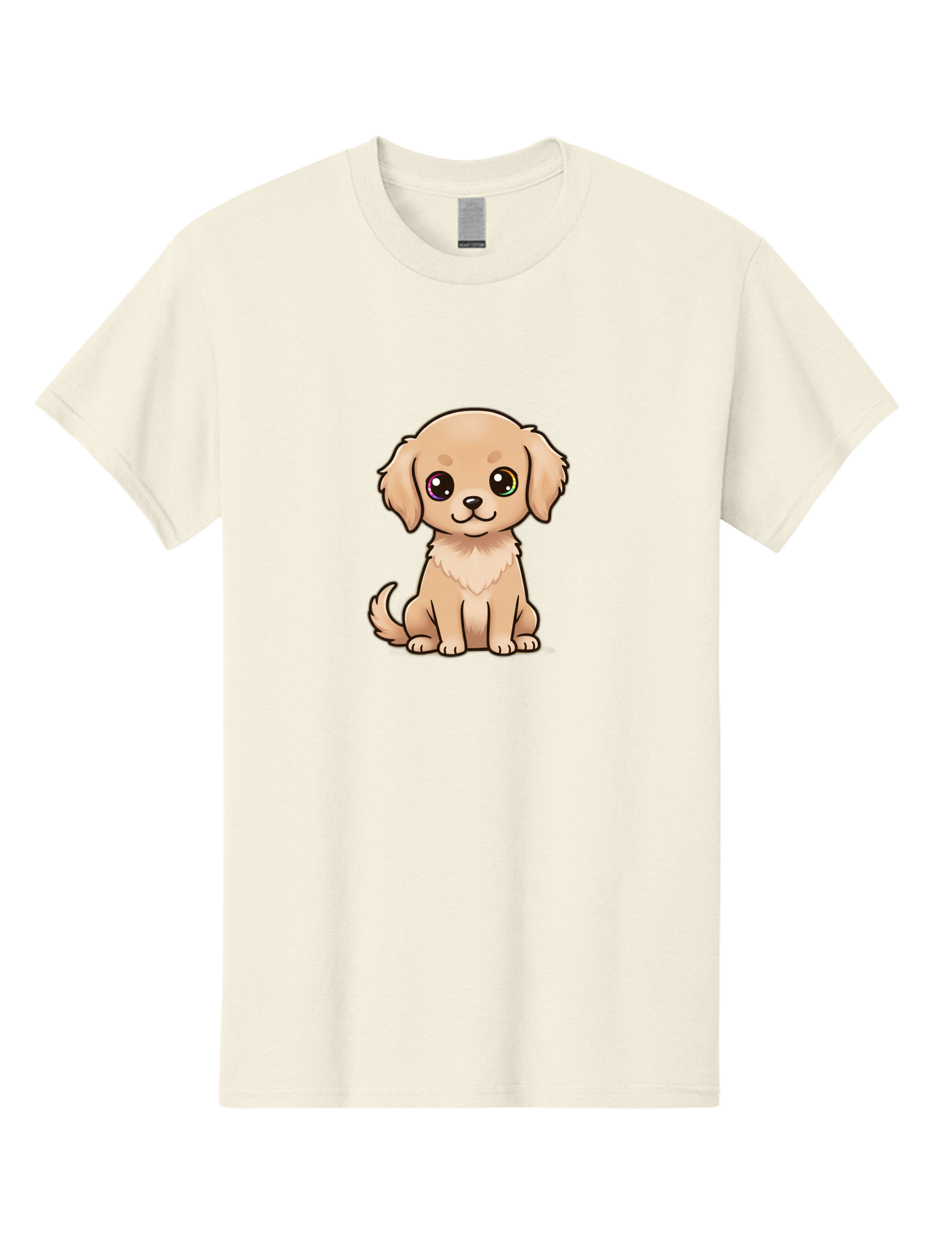 Tan-Puppy Men'S Graphic Tee, 100% Cotton, Comfortable Casual Summer Wear, Machine Washable, Cute Puppy, Cartoon Dog, Tan Colored Puppy, Fluffy Fur, Big Eyes, Sweet Expression, Sitting Dog, Adorable Animal, Kawaii Character, Playful Puppy, Bac510