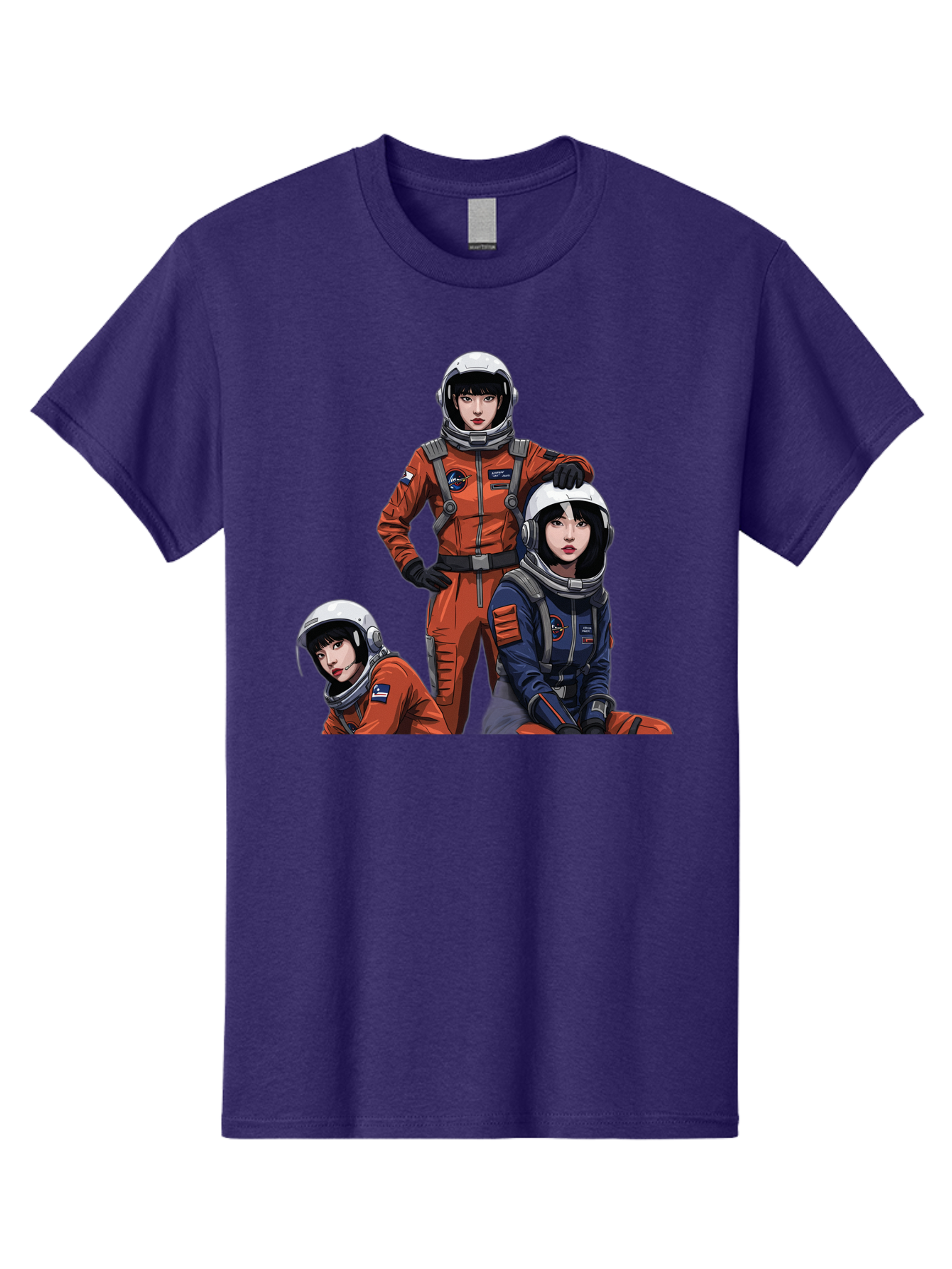 Three-Astronauts Men'S Graphic Tee, 100% Cotton, Comfortable Casual Summer Wear, Machine Washable, Astronauts In Space Suits, Orange And Blue Jumpsuits, Space Mission, Helmet And Gloves, Futuristic Design, Team Of Explorers, Space Travel Bac511