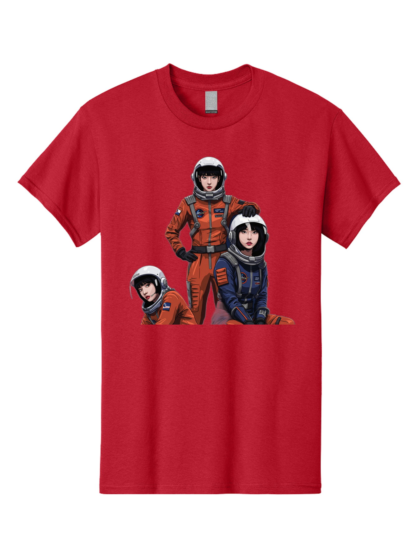 Three-Astronauts Men'S Graphic Tee, 100% Cotton, Comfortable Casual Summer Wear, Machine Washable, Astronauts In Space Suits, Orange And Blue Jumpsuits, Space Mission, Helmet And Gloves, Futuristic Design, Team Of Explorers, Space Travel Bac511