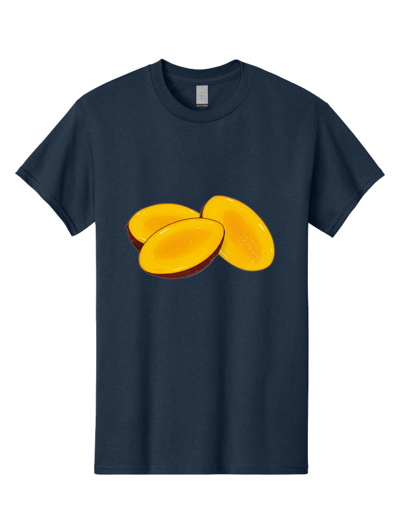 Three-Mango-Slices Men'S Graphic Tee, 100% Cotton, Comfortable Casual Summer Wear, Machine Washable, Mango Slices, Tropical Fruit, Yellow Fruit, Fruit Illustration, Sliced Mango, Healthy Snack, Vibrant Yellow, Fresh Fruit Bac517
