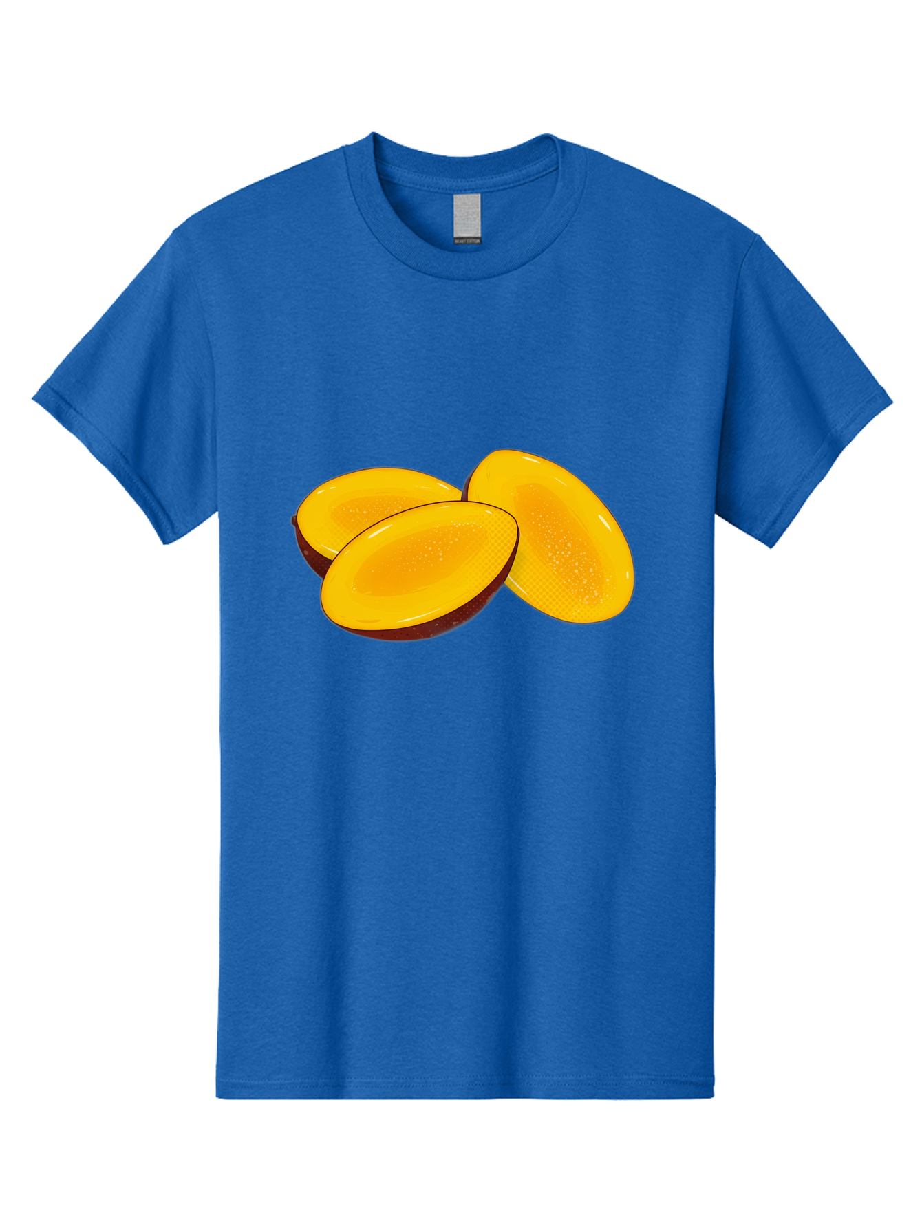 Three-Mango-Slices Men'S Graphic Tee, 100% Cotton, Comfortable Casual Summer Wear, Machine Washable, Mango Slices, Tropical Fruit, Yellow Fruit, Fruit Illustration, Sliced Mango, Healthy Snack, Vibrant Yellow, Fresh Fruit Bac517