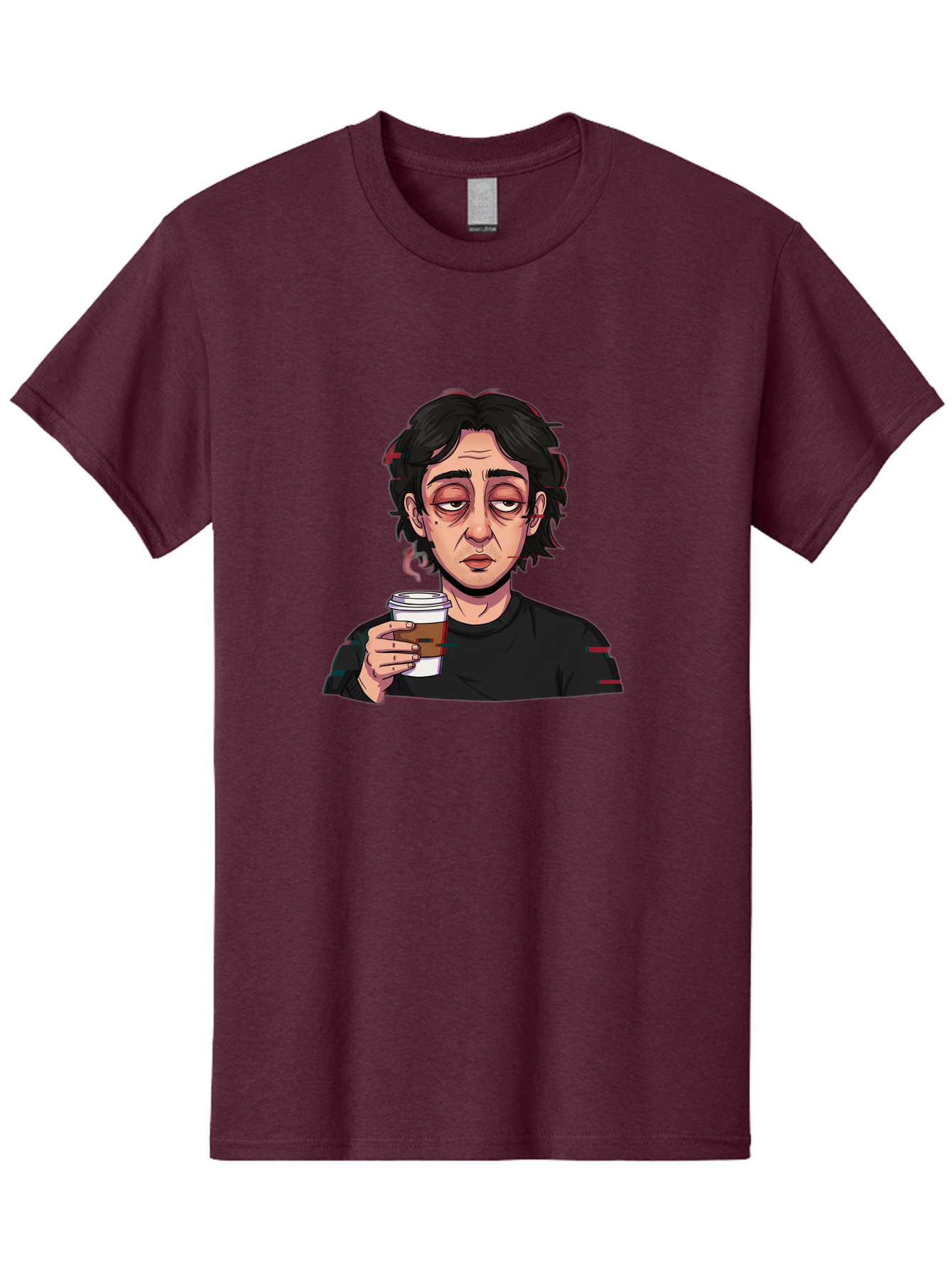 Tired-Woman-With-Coffee Men'S Graphic Tee, 100% Cotton, Comfortable Casual Summer Wear, Machine Washable, Tired Person, Coffee Cup, Morning Routine, Coffee Break, Relaxed Atmosphere, Casual Wear, Sleepy Expression, Coffee Lover Bac522