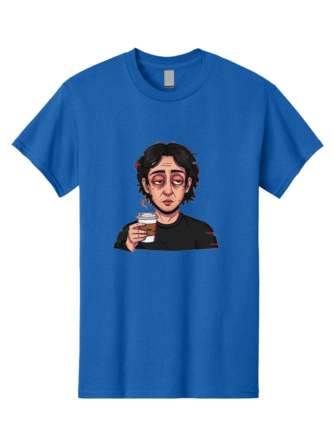 Tired-Woman-With-Coffee Men'S Graphic Tee, 100% Cotton, Comfortable Casual Summer Wear, Machine Washable, Tired Person, Coffee Cup, Morning Routine, Coffee Break, Relaxed Atmosphere, Casual Wear, Sleepy Expression, Coffee Lover Bac522