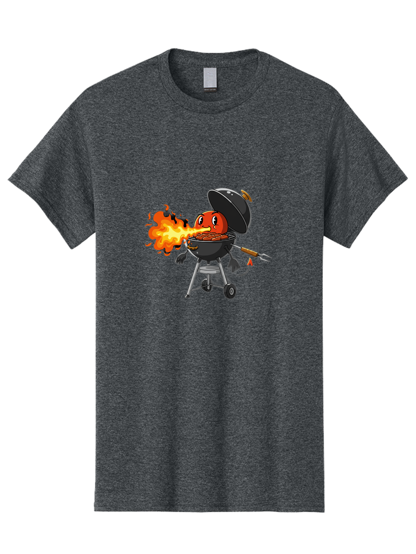 Tomato-In-Grill Men'S Graphic Tee, 100% Cotton, Comfortable Casual Summer Wear, Machine Washable, Tomato Grilling On Barbecue, Cartoon Character, Chef Illustration, Kitchen Humor, Funny Food, Barbecue Cooking, Comical Vegetable, Sizzling Hot Bac523
