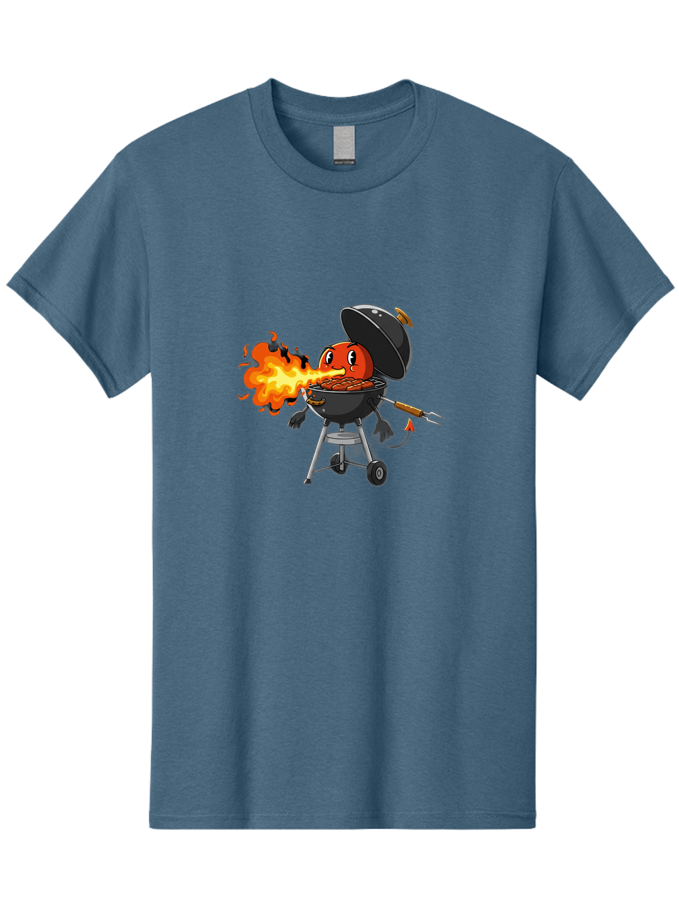 Tomato-In-Grill Men'S Graphic Tee, 100% Cotton, Comfortable Casual Summer Wear, Machine Washable, Tomato Grilling On Barbecue, Cartoon Character, Chef Illustration, Kitchen Humor, Funny Food, Barbecue Cooking, Comical Vegetable, Sizzling Hot Bac523