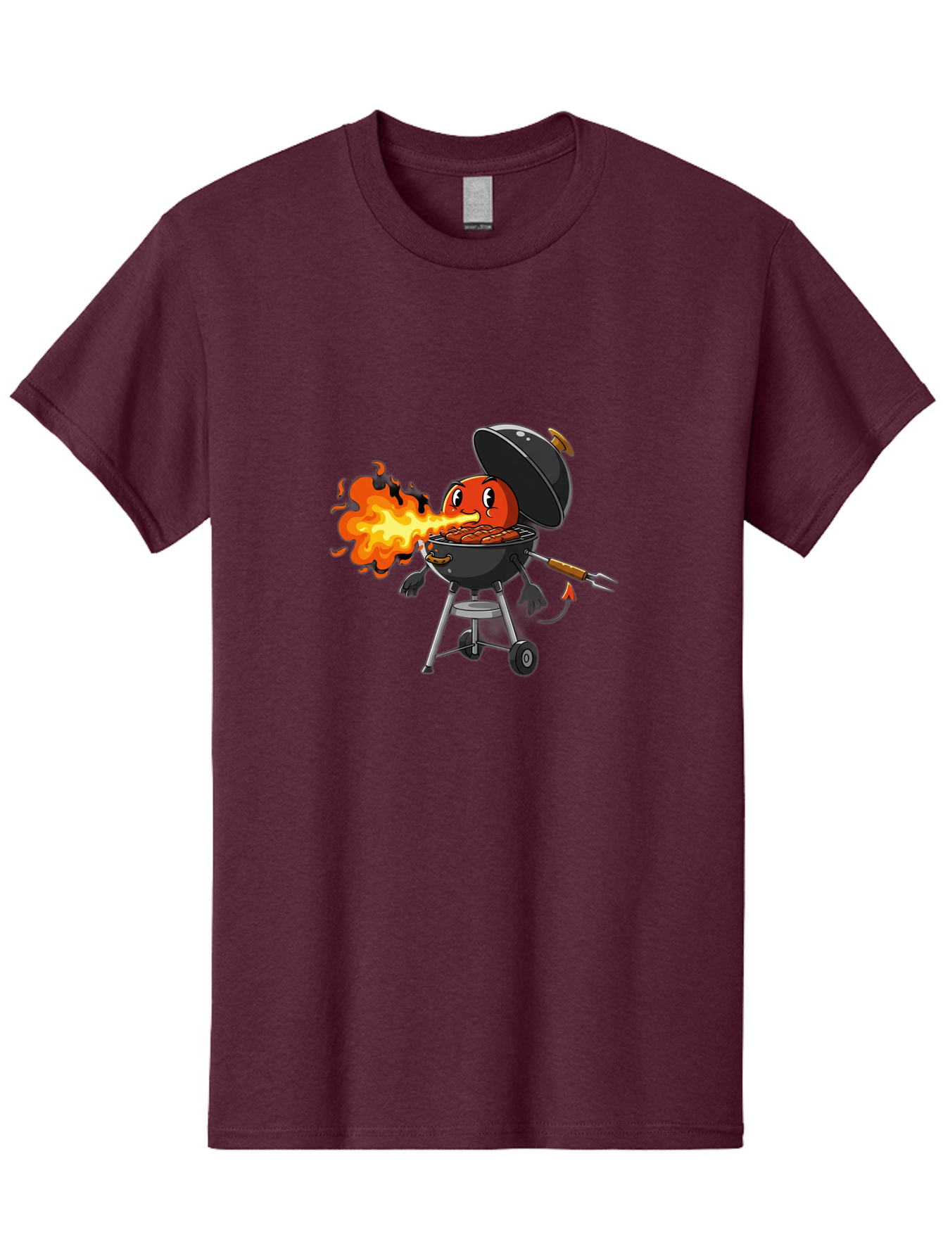 Tomato-In-Grill Men'S Graphic Tee, 100% Cotton, Comfortable Casual Summer Wear, Machine Washable, Tomato Grilling On Barbecue, Cartoon Character, Chef Illustration, Kitchen Humor, Funny Food, Barbecue Cooking, Comical Vegetable, Sizzling Hot Bac523