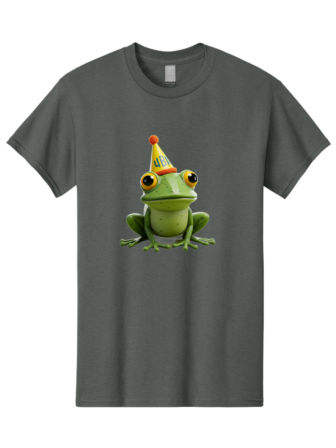 Ube-Frog Men'S Graphic Tee, 100% Cotton, Comfortable Casual Summer Wear, Machine Washable, Cartoon Frog, Party Hat, Funny Animal, Quirky Character, Amusement, Comical Illustration, Festive Vibe, Humor, Meme Inspiration, Entertaining Graphic Bac530