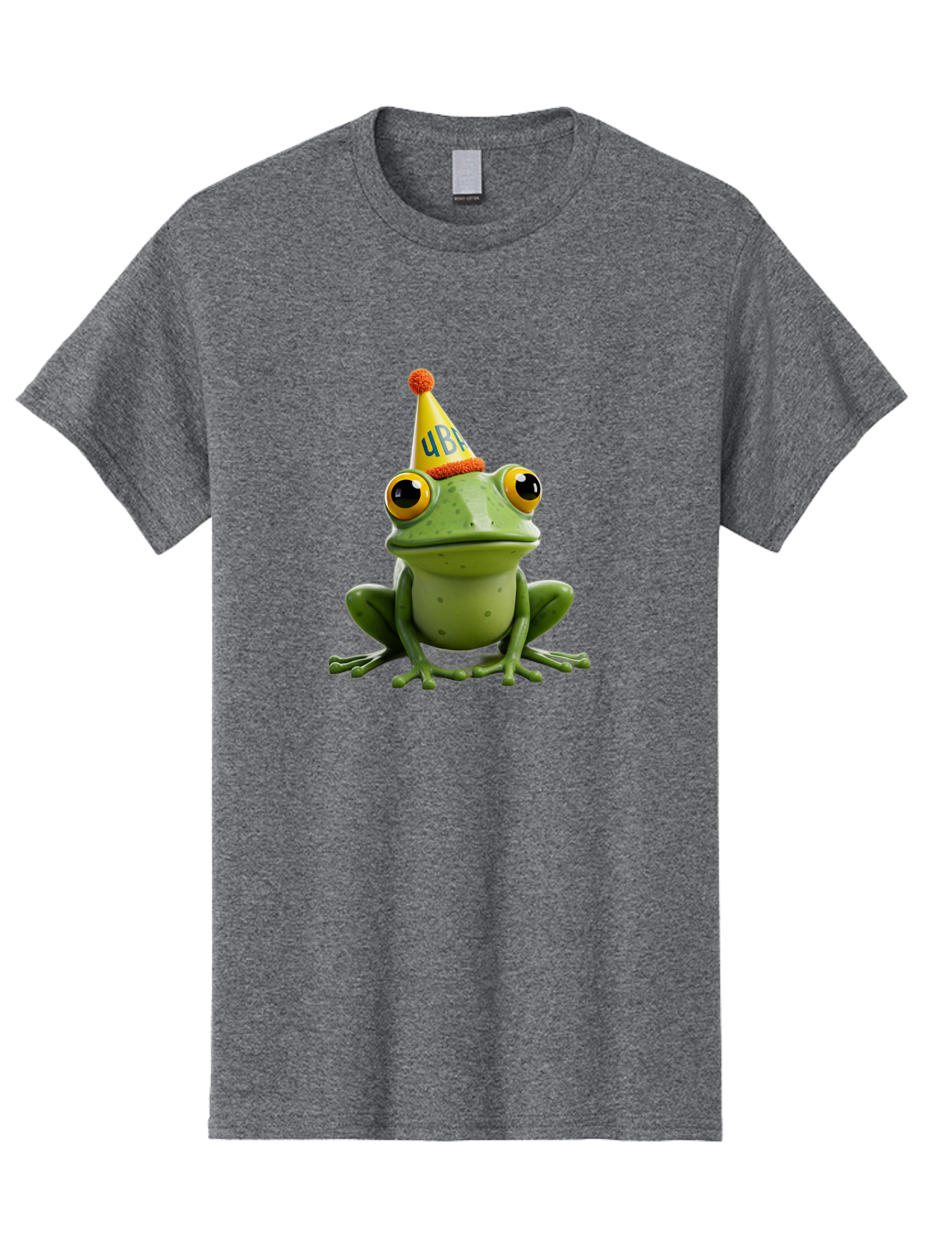Ube-Frog Men'S Graphic Tee, 100% Cotton, Comfortable Casual Summer Wear, Machine Washable, Cartoon Frog, Party Hat, Funny Animal, Quirky Character, Amusement, Comical Illustration, Festive Vibe, Humor, Meme Inspiration, Entertaining Graphic Bac530
