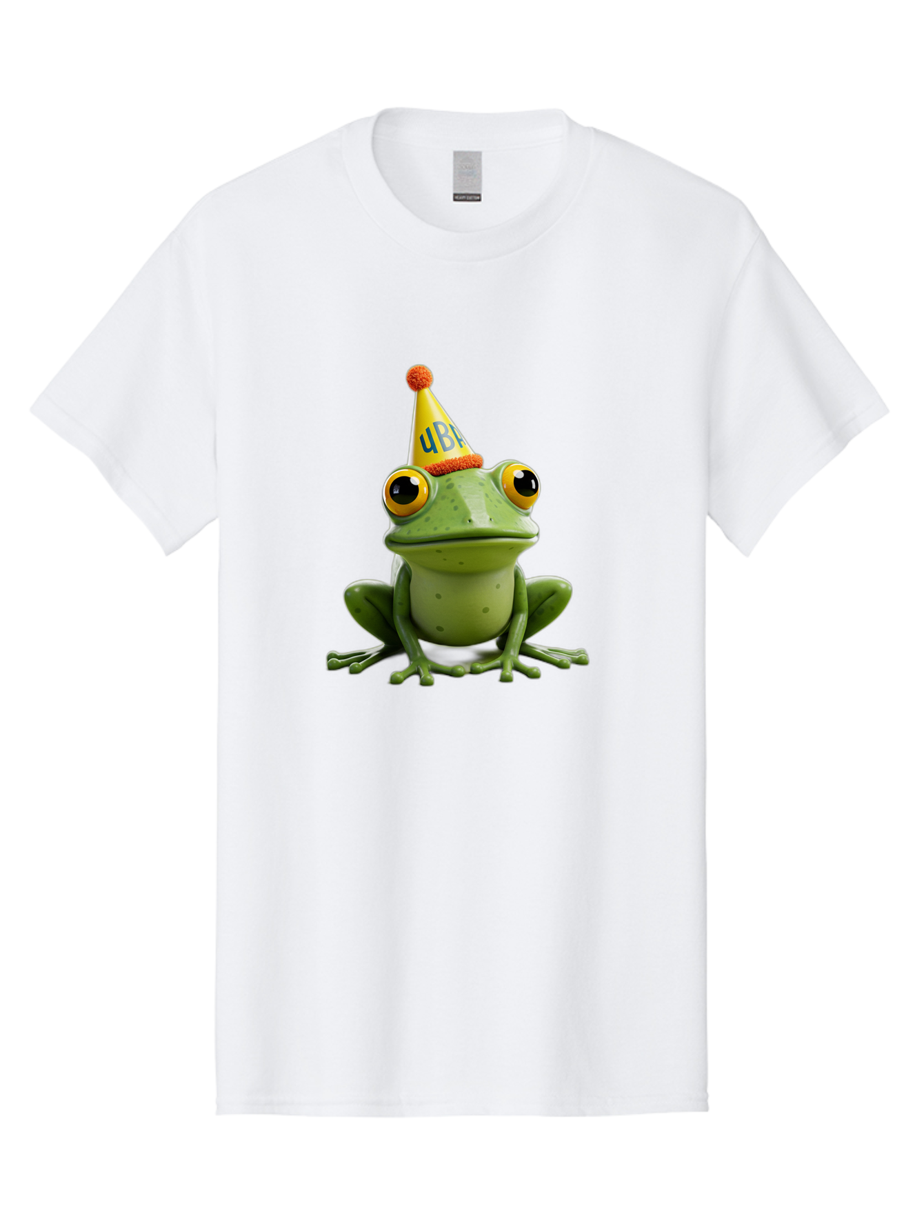 Ube-Frog Men'S Graphic Tee, 100% Cotton, Comfortable Casual Summer Wear, Machine Washable, Cartoon Frog, Party Hat, Funny Animal, Quirky Character, Amusement, Comical Illustration, Festive Vibe, Humor, Meme Inspiration, Entertaining Graphic Bac530