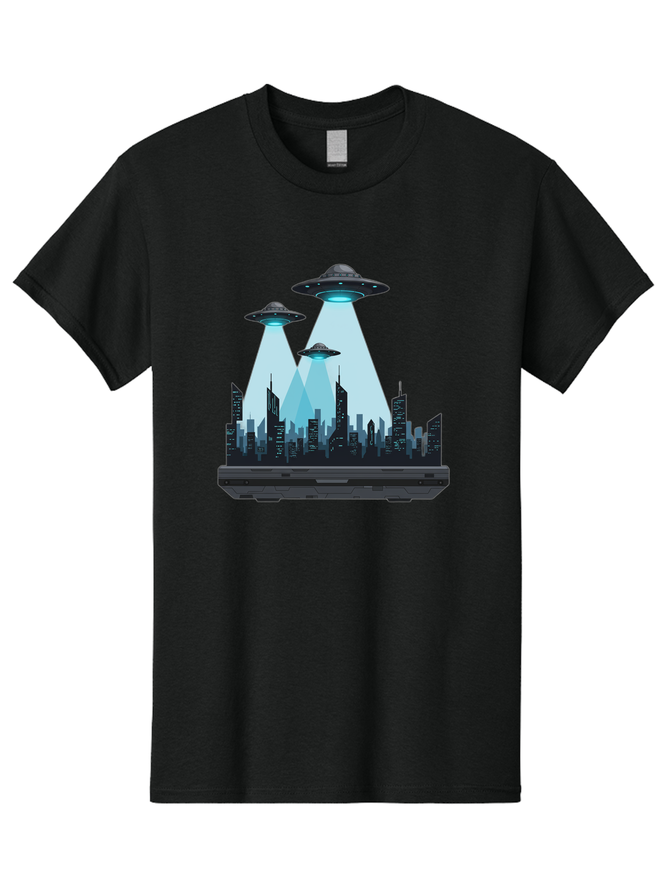 Ufo-Invasion-1 Men'S Graphic Tee, 100% Cotton, Comfortable Casual Summer Wear, Machine Washable, Ufos Over City, Alien Invasion, Science Fiction, Futuristic Cityscape, Extraterrestrial Visitation, Urban Landscape, Mysterious Lights, Bac533
