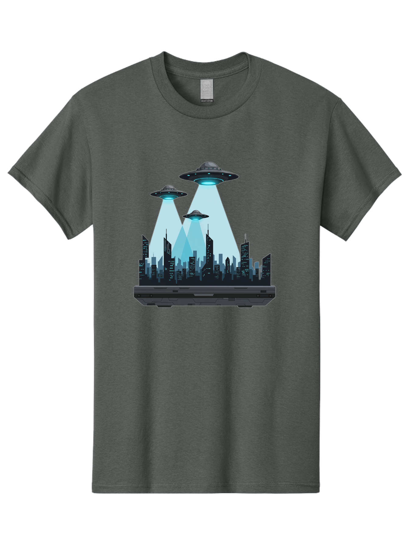 Ufo-Invasion-1 Men'S Graphic Tee, 100% Cotton, Comfortable Casual Summer Wear, Machine Washable, Ufos Over City, Alien Invasion, Science Fiction, Futuristic Cityscape, Extraterrestrial Visitation, Urban Landscape, Mysterious Lights, Bac533