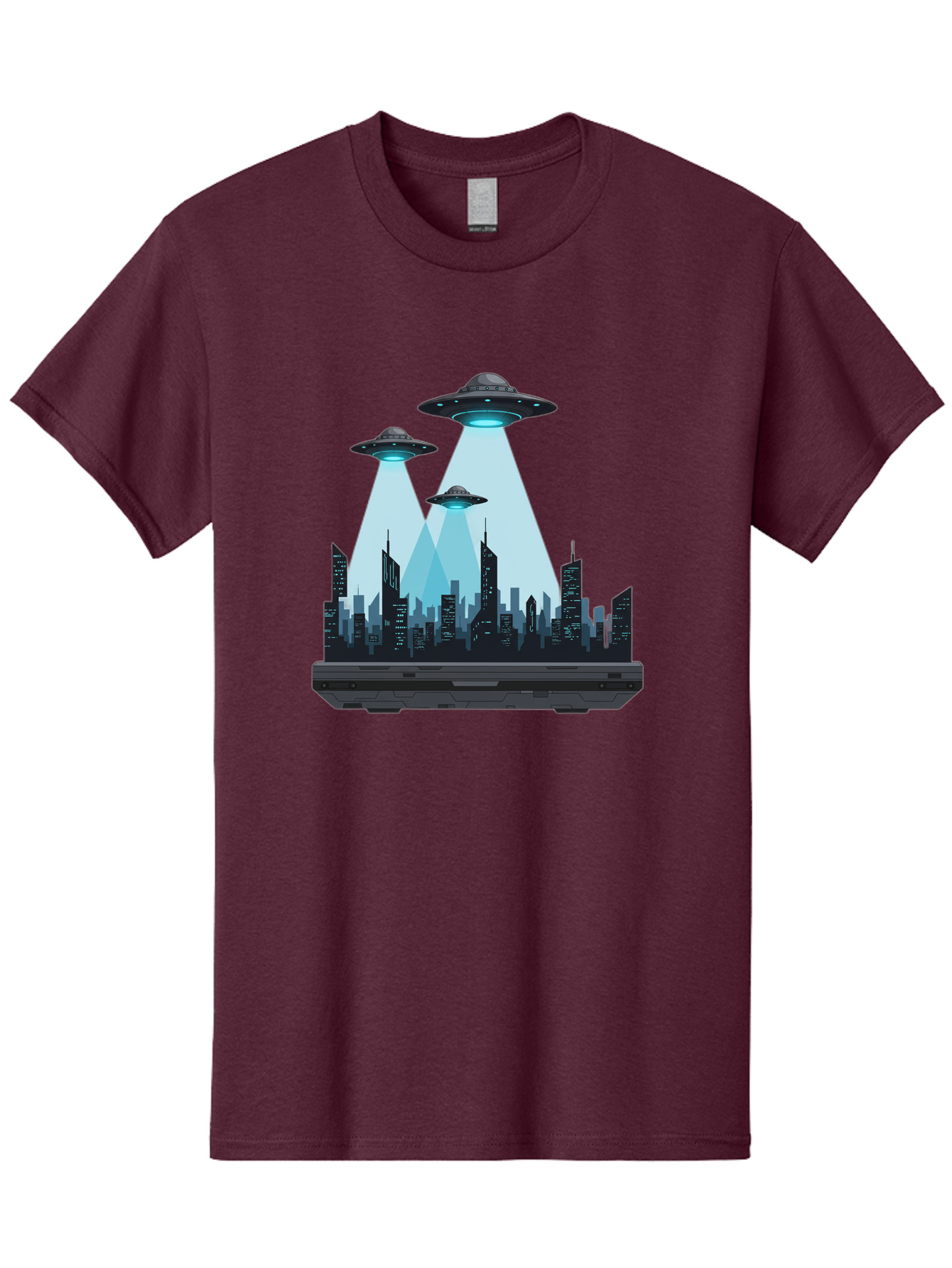 Ufo-Invasion-1 Men'S Graphic Tee, 100% Cotton, Comfortable Casual Summer Wear, Machine Washable, Ufos Over City, Alien Invasion, Science Fiction, Futuristic Cityscape, Extraterrestrial Visitation, Urban Landscape, Mysterious Lights, Bac533