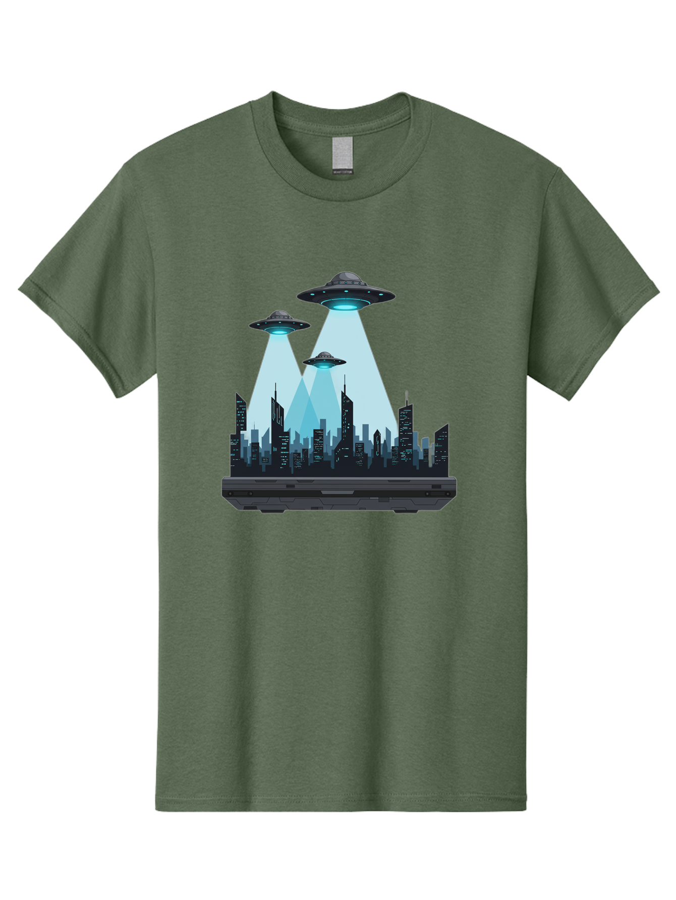 Ufo-Invasion-1 Men'S Graphic Tee, 100% Cotton, Comfortable Casual Summer Wear, Machine Washable, Ufos Over City, Alien Invasion, Science Fiction, Futuristic Cityscape, Extraterrestrial Visitation, Urban Landscape, Mysterious Lights, Bac533