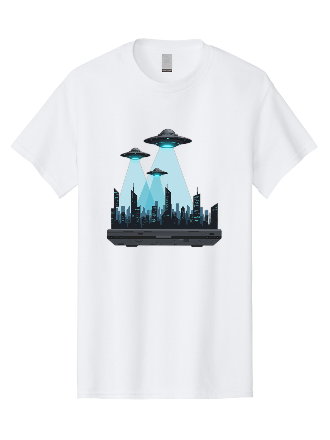 Ufo-Invasion-1 Men'S Graphic Tee, 100% Cotton, Comfortable Casual Summer Wear, Machine Washable, Ufos Over City, Alien Invasion, Science Fiction, Futuristic Cityscape, Extraterrestrial Visitation, Urban Landscape, Mysterious Lights, Bac533