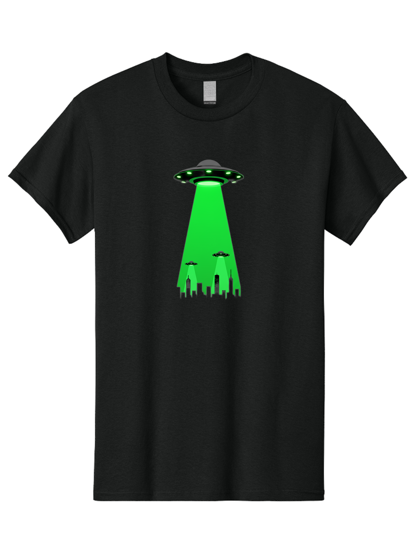 Ufo-Invasion Men'S Graphic Tee, 100% Cotton, Comfortable Casual Summer Wear, Machine Washable, Ufo, Unidentified Flying Object, Alien Spacecraft, Cityscape, Skyscrapers, Mysterious Lights, Extraterrestrial Life, Science Fiction, Bac534