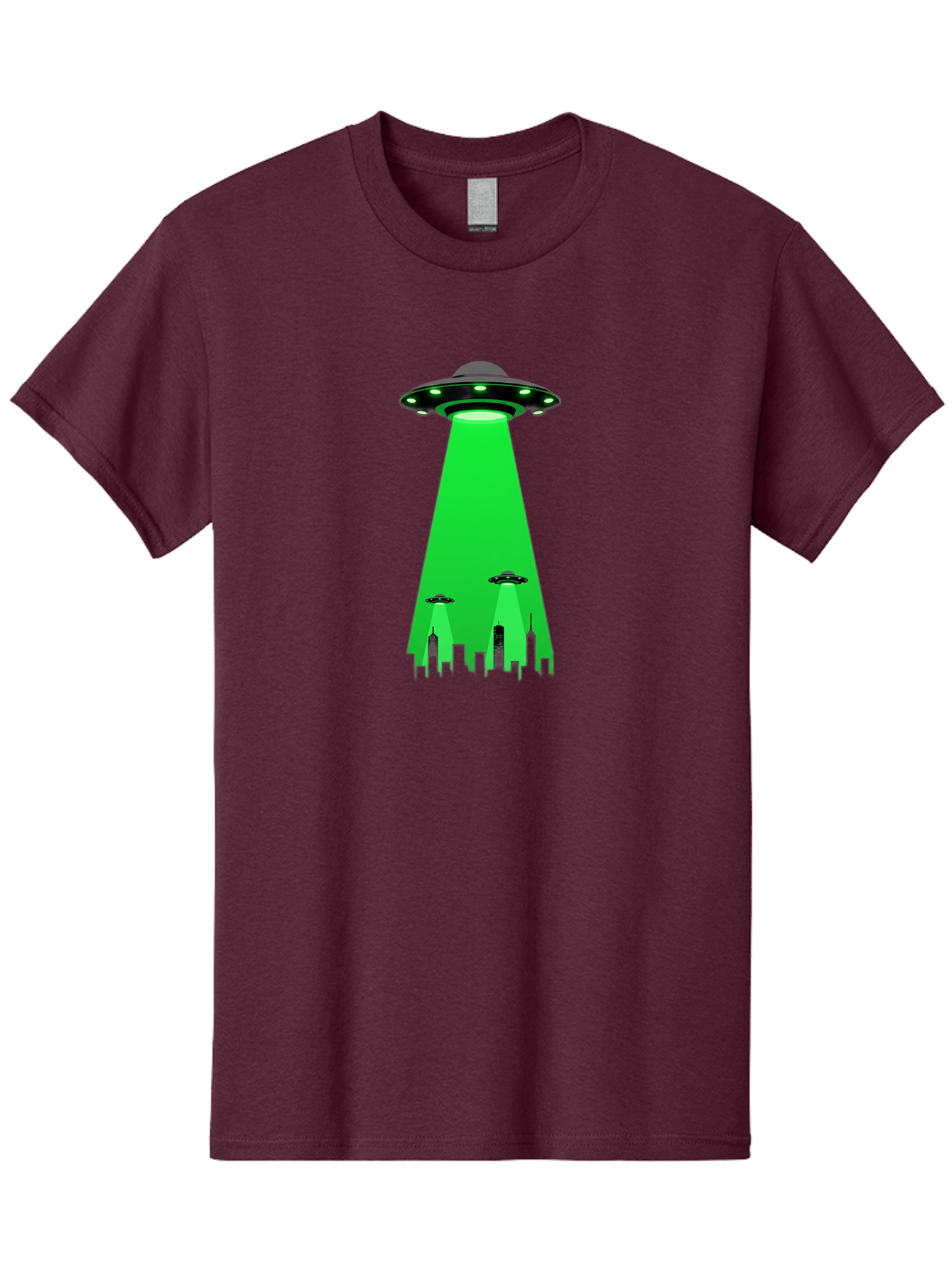 Ufo-Invasion Men'S Graphic Tee, 100% Cotton, Comfortable Casual Summer Wear, Machine Washable, Ufo, Unidentified Flying Object, Alien Spacecraft, Cityscape, Skyscrapers, Mysterious Lights, Extraterrestrial Life, Science Fiction, Bac534