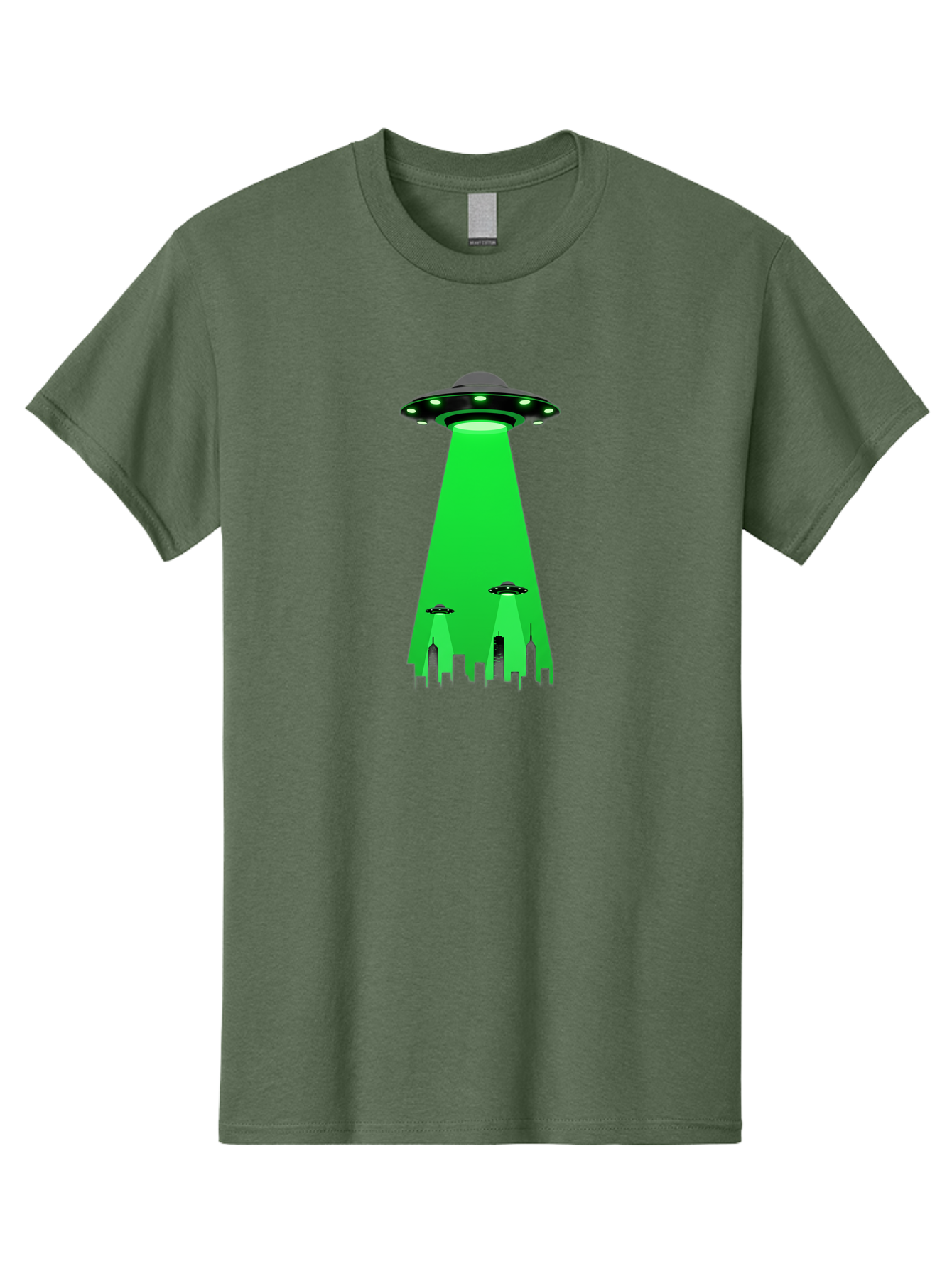 Ufo-Invasion Men'S Graphic Tee, 100% Cotton, Comfortable Casual Summer Wear, Machine Washable, Ufo, Unidentified Flying Object, Alien Spacecraft, Cityscape, Skyscrapers, Mysterious Lights, Extraterrestrial Life, Science Fiction, Bac534