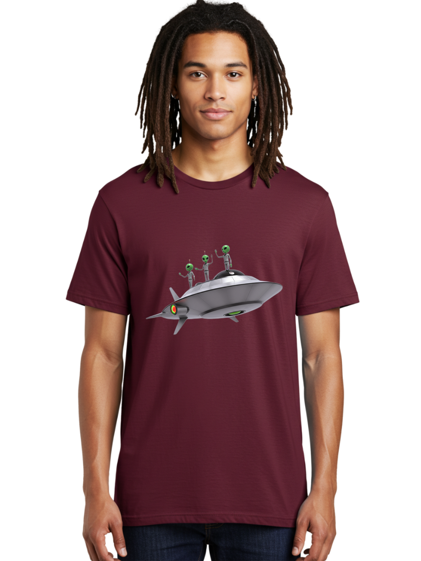 Ufo-With-Aliens Men'S Graphic Tee, 100% Cotton, Comfortable Casual Summer Wear, Machine Washable, Silver Ufo, Gray Aliens, Extraterrestrial Life, Science Fiction, Space Travel, Futuristic Design, Otherworldly Scene, Alien Technology, Bac536