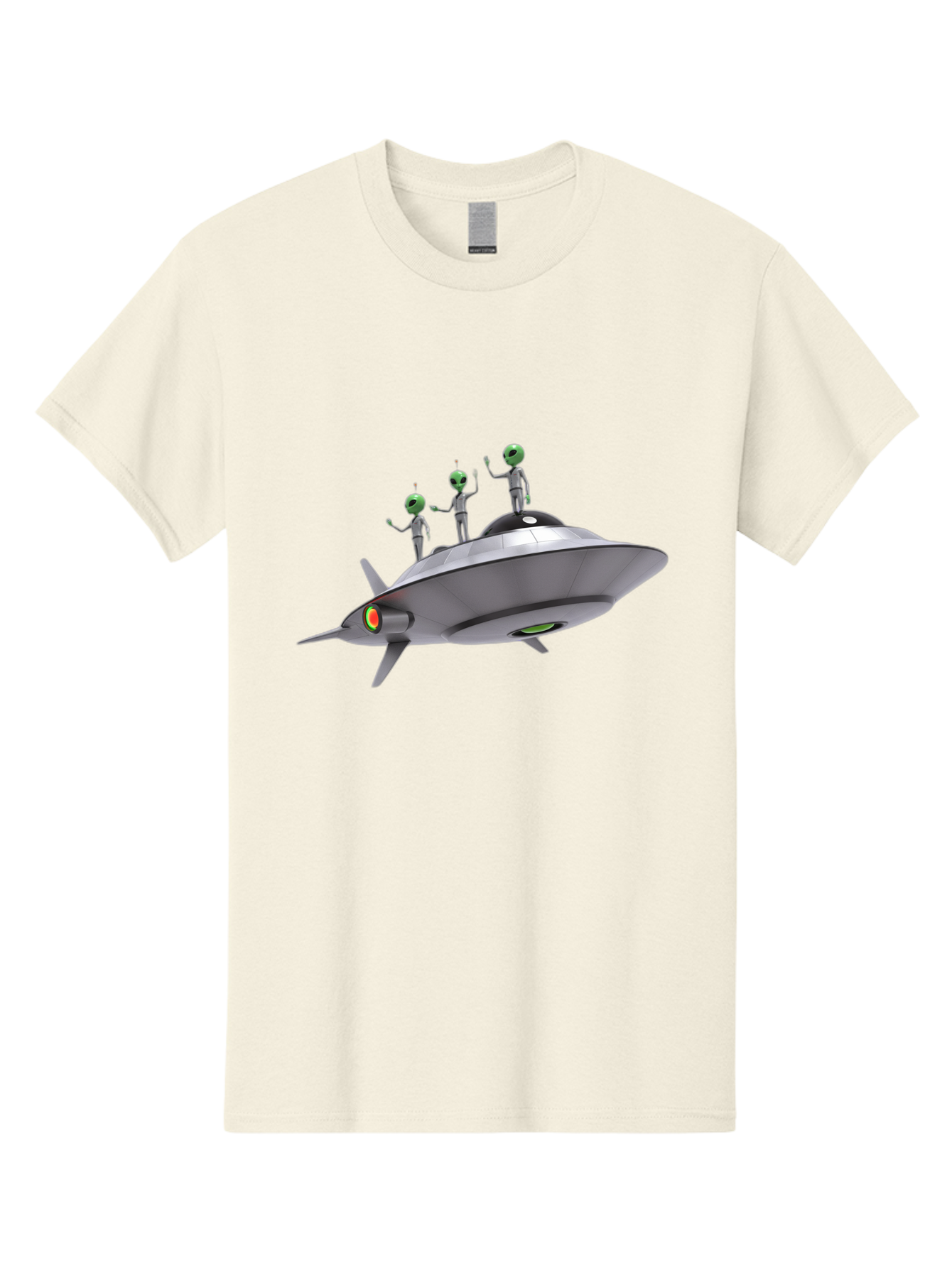 Ufo-With-Aliens Men'S Graphic Tee, 100% Cotton, Comfortable Casual Summer Wear, Machine Washable, Silver Ufo, Gray Aliens, Extraterrestrial Life, Science Fiction, Space Travel, Futuristic Design, Otherworldly Scene, Alien Technology, Bac536