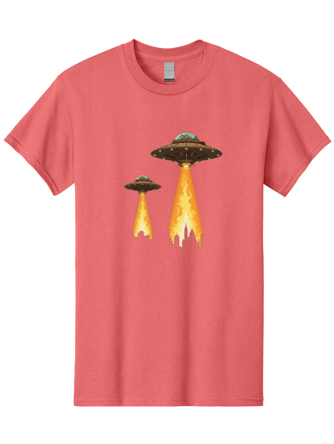 Ufos-Over-City-1 Men'S Graphic Tee, 100% Cotton, Comfortable Casual Summer Wear, Machine Washable, Ufos Hovering Over City, Flying Saucers, Alien Invasion, Extraterrestrial Life, Science Fiction, Futuristic, Cityscape, Mysterious Atmosphere, Bac539