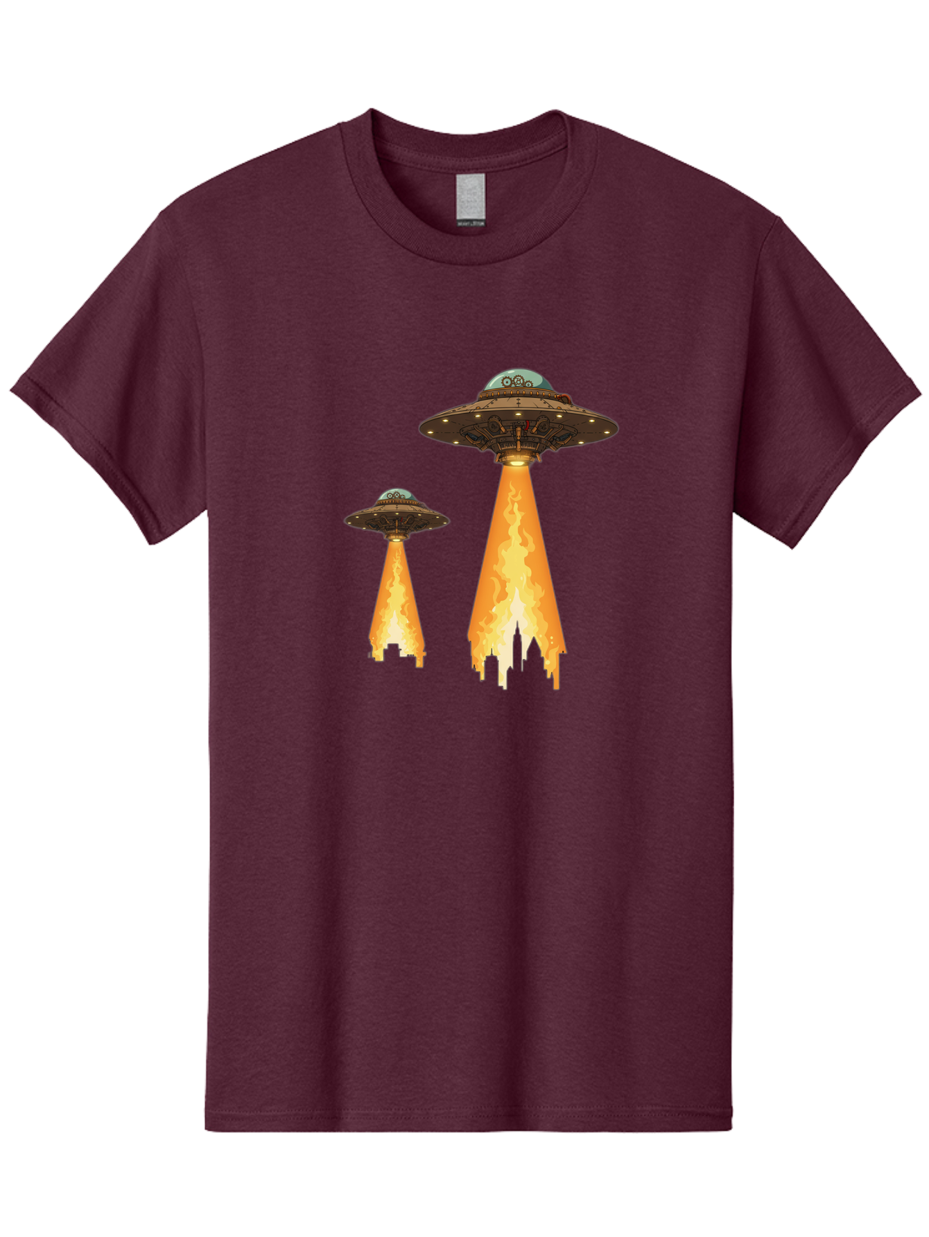 Ufos-Over-City-1 Men'S Graphic Tee, 100% Cotton, Comfortable Casual Summer Wear, Machine Washable, Ufos Hovering Over City, Flying Saucers, Alien Invasion, Extraterrestrial Life, Science Fiction, Futuristic, Cityscape, Mysterious Atmosphere, Bac539