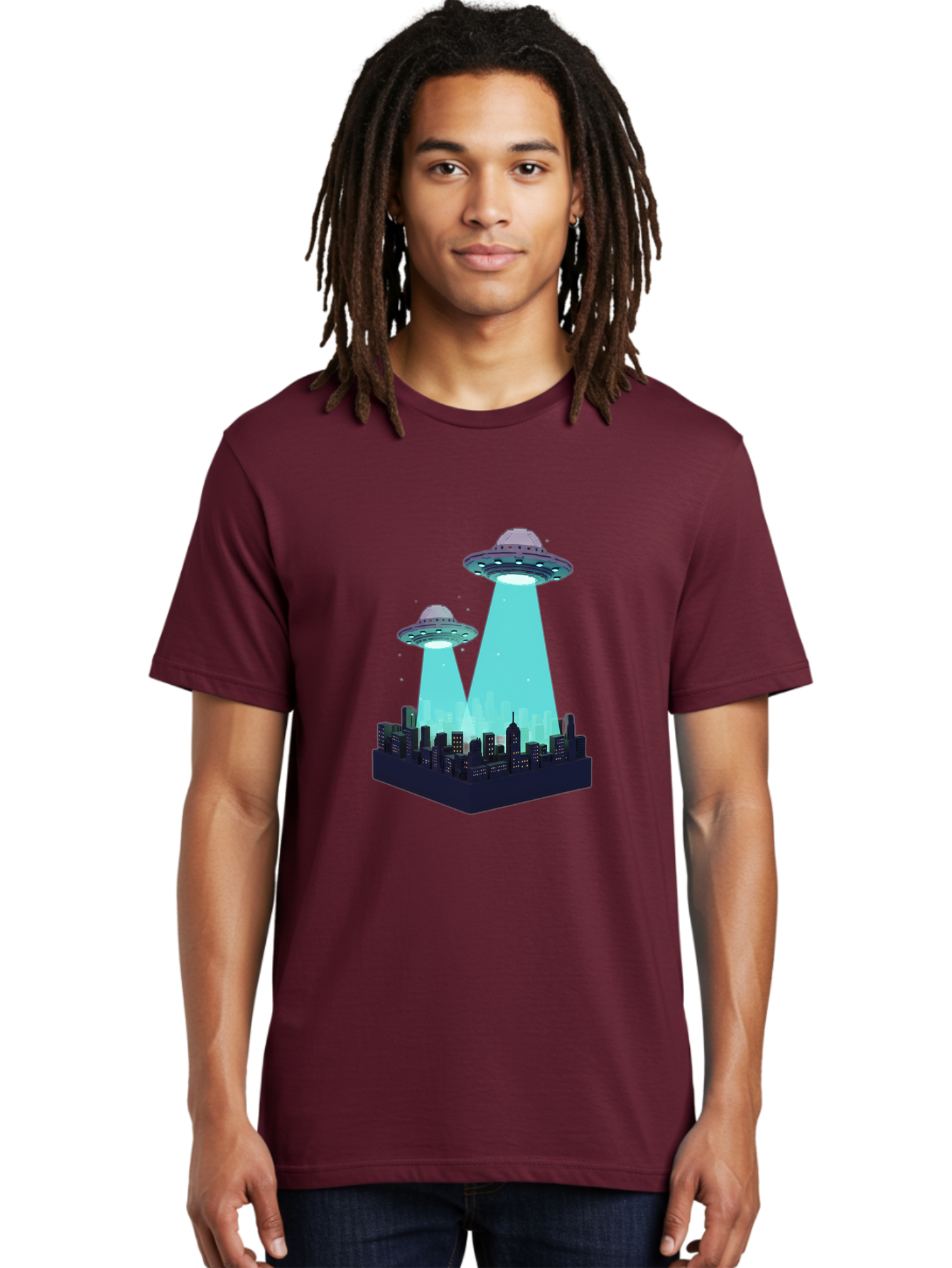 Ufos-Over-City Men'S Graphic Tee, 100% Cotton, Comfortable Casual Summer Wear, Machine Washable, Ufos Over City, Alien Invasion, Science Fiction, Futuristic, Cityscape, Mysterious Lights, Extraterrestrial Activity, Urban Landscape, Bac541