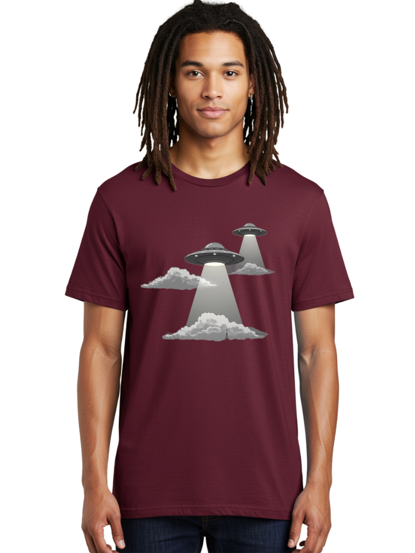 Ufos Men'S Graphic Tee, 100% Cotton, Comfortable Casual Summer Wear, Machine Washable, Ufo Invasion, Alien Spacecraft, Flying Saucers, Mysterious Lights, Cloudy Atmosphere, Science Fiction, Extraterrestrial, Paranormal Activity, Bac542