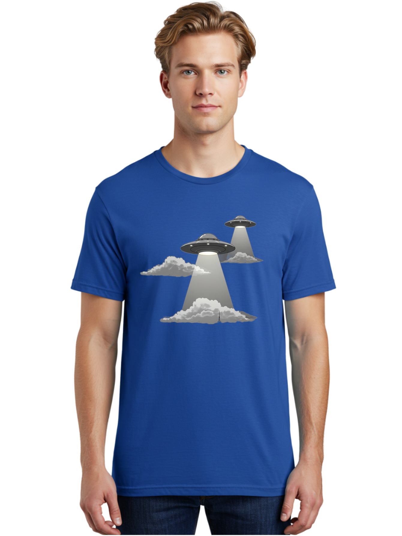 Ufos Men'S Graphic Tee, 100% Cotton, Comfortable Casual Summer Wear, Machine Washable, Ufo Invasion, Alien Spacecraft, Flying Saucers, Mysterious Lights, Cloudy Atmosphere, Science Fiction, Extraterrestrial, Paranormal Activity, Bac542