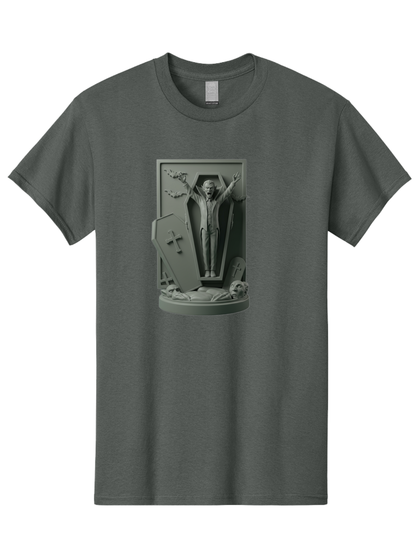 Vampire-Rising Men'S Graphic Tee, 100% Cotton, Comfortable Casual Summer Wear, Machine Washable, Vampire Rising From Coffin, Undead Creature, Horror Theme, Spooky Atmosphere, Bats Flying, Cross Symbol, Undead Rising, Gothic Style, Bac544