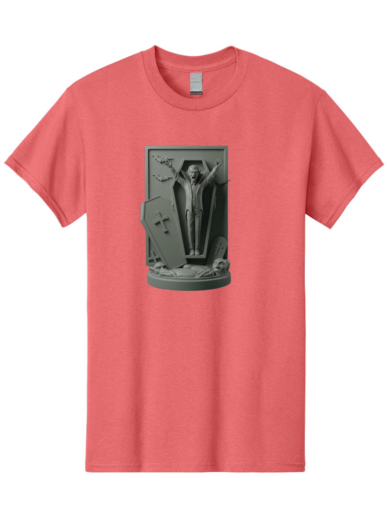 Vampire-Rising Men'S Graphic Tee, 100% Cotton, Comfortable Casual Summer Wear, Machine Washable, Vampire Rising From Coffin, Undead Creature, Horror Theme, Spooky Atmosphere, Bats Flying, Cross Symbol, Undead Rising, Gothic Style, Bac544