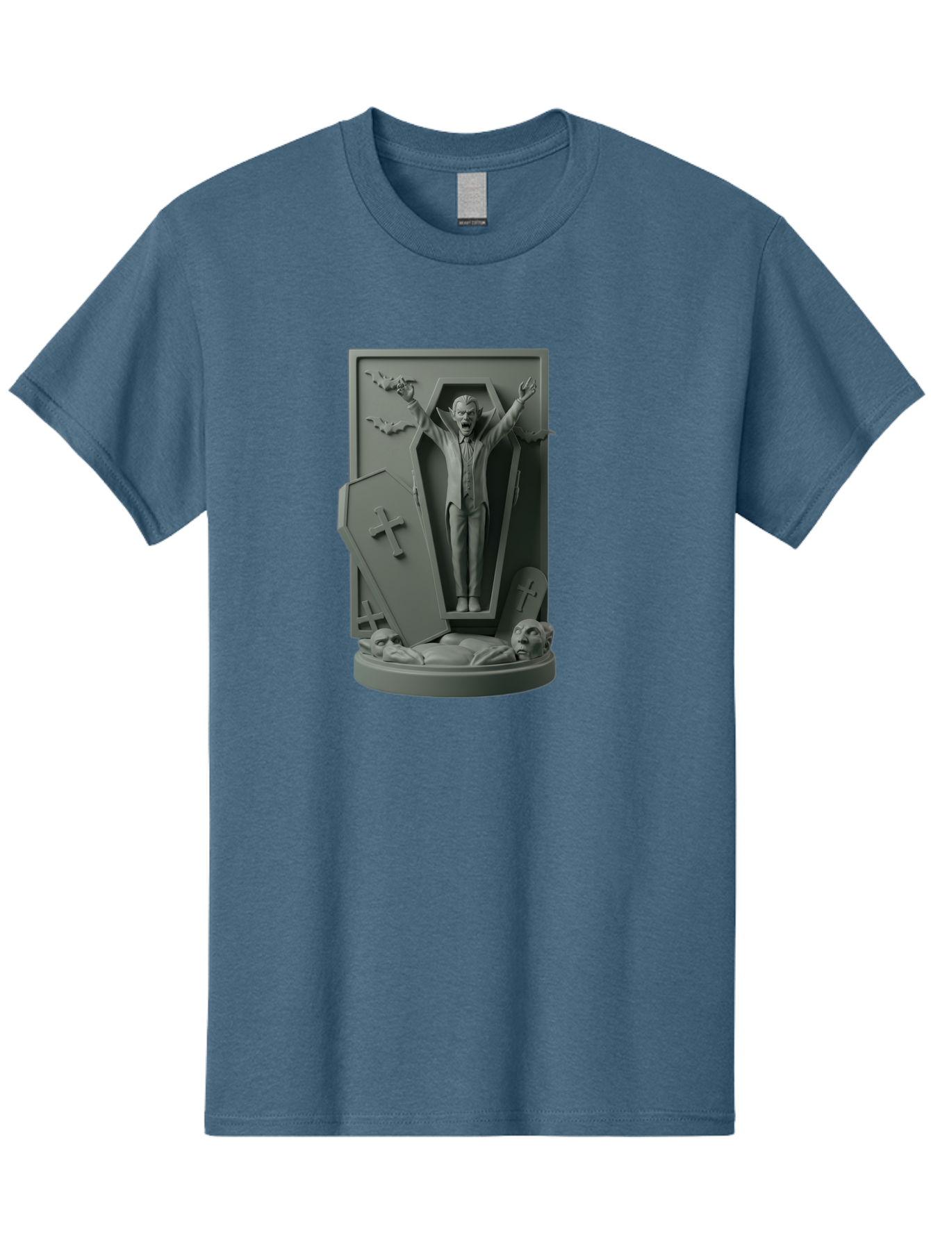 Vampire-Rising Men'S Graphic Tee, 100% Cotton, Comfortable Casual Summer Wear, Machine Washable, Vampire Rising From Coffin, Undead Creature, Horror Theme, Spooky Atmosphere, Bats Flying, Cross Symbol, Undead Rising, Gothic Style, Bac544