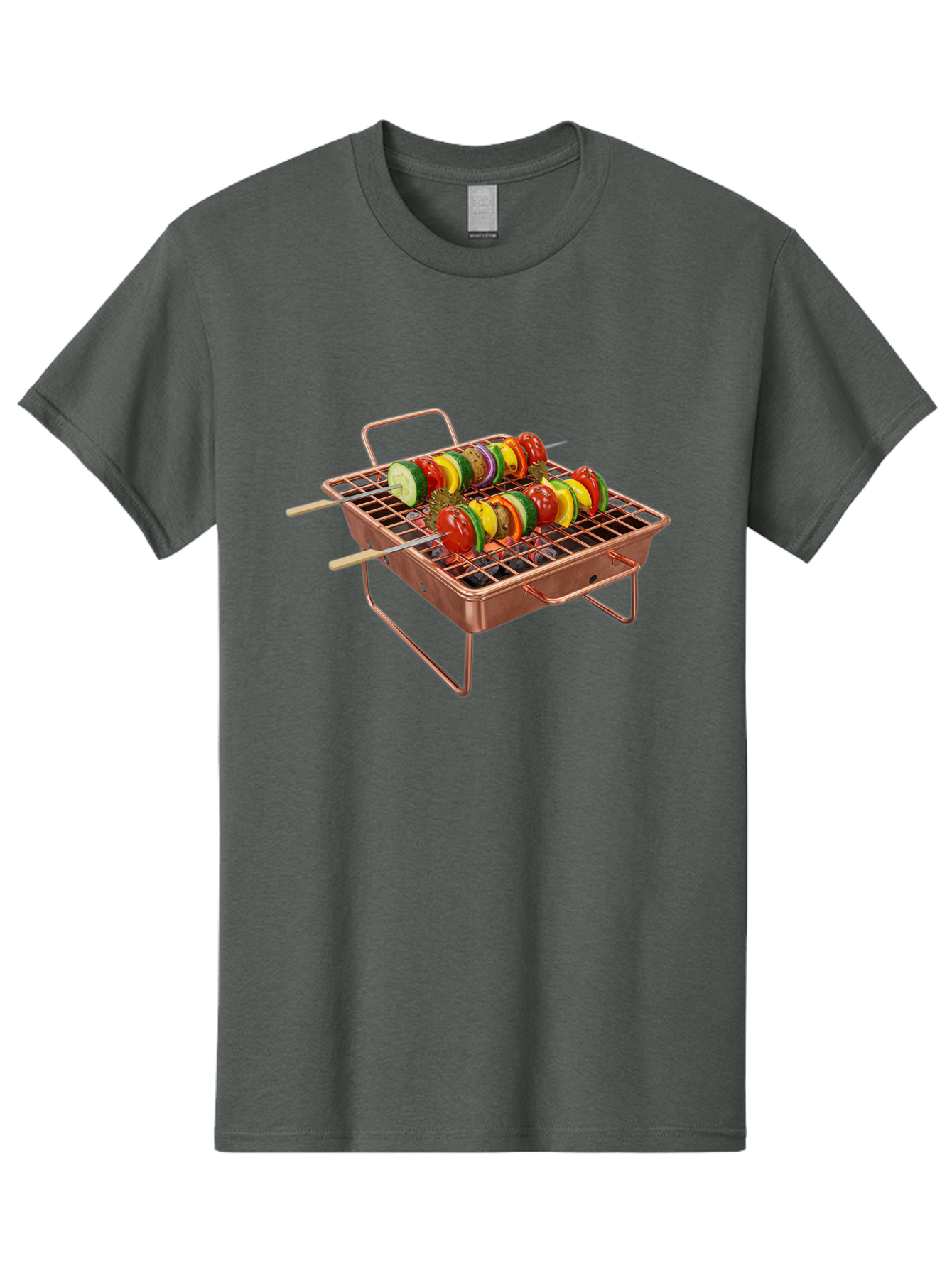 Vegetable-Skewers Men'S Graphic Tee, 100% Cotton, Comfortable Casual Summer Wear, Machine Washable, Grilled Vegetable Skewers, Skewers On Portable Grill, Fresh Vegetables, Outdoor Cooking, Barbecue, Healthy Eating, Vegetable Kebabs, Grilling Bac545