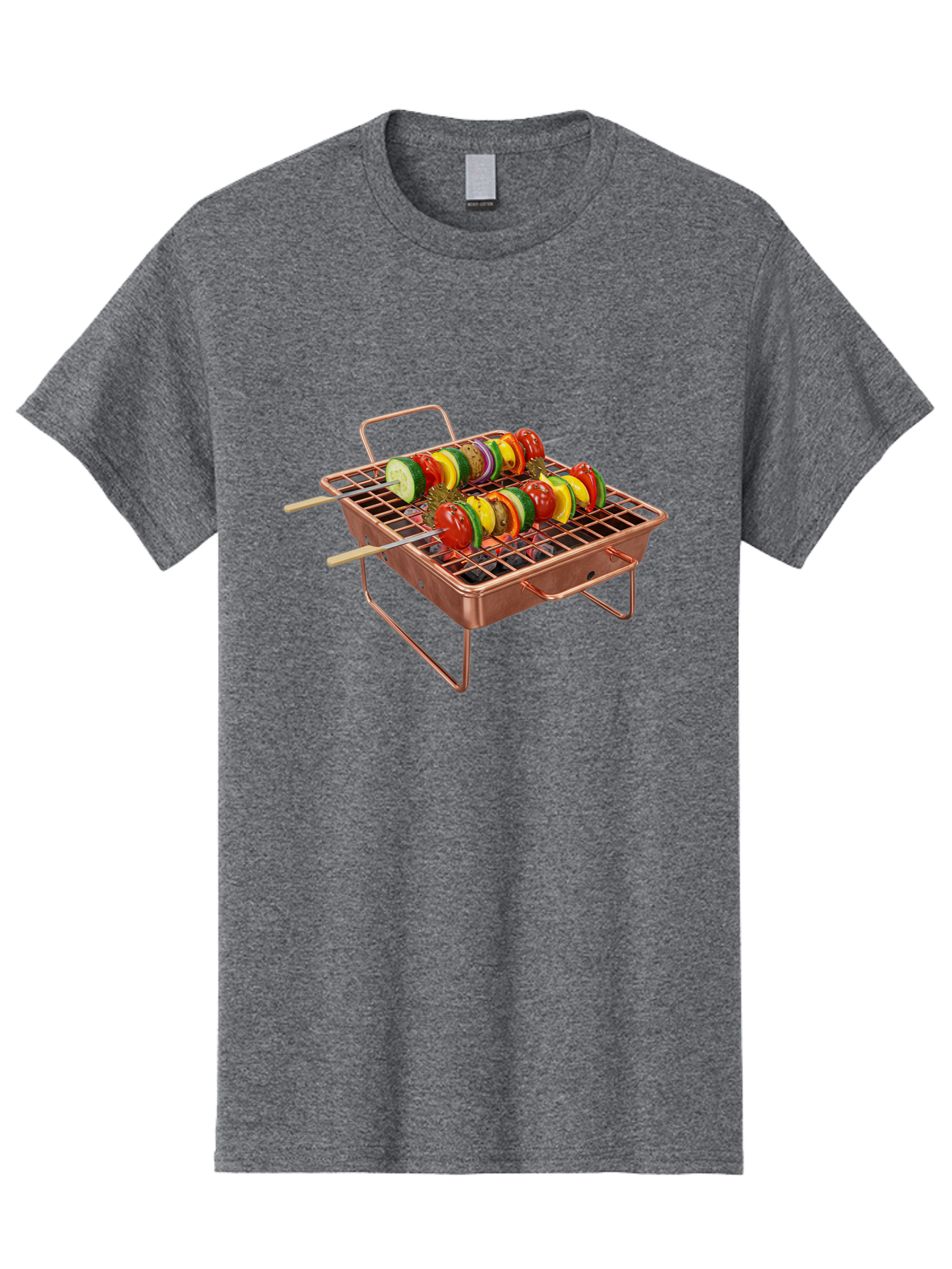 Vegetable-Skewers Men'S Graphic Tee, 100% Cotton, Comfortable Casual Summer Wear, Machine Washable, Grilled Vegetable Skewers, Skewers On Portable Grill, Fresh Vegetables, Outdoor Cooking, Barbecue, Healthy Eating, Vegetable Kebabs, Grilling Bac545